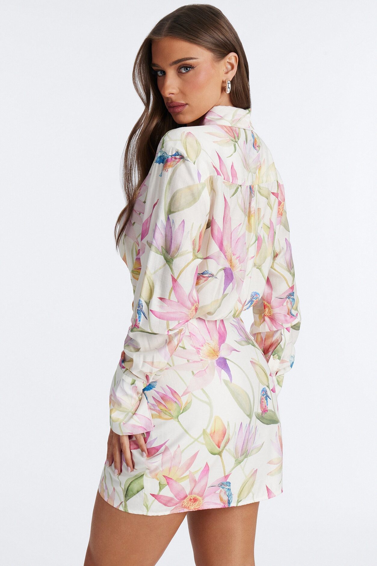 Delilah Floral Long Sleeve Mini Dress - Ivory/combo