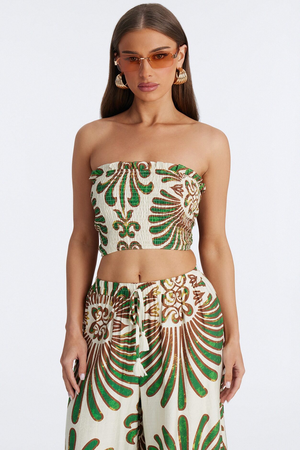 Jenna Printed Linen Pant Set - Green/combo
