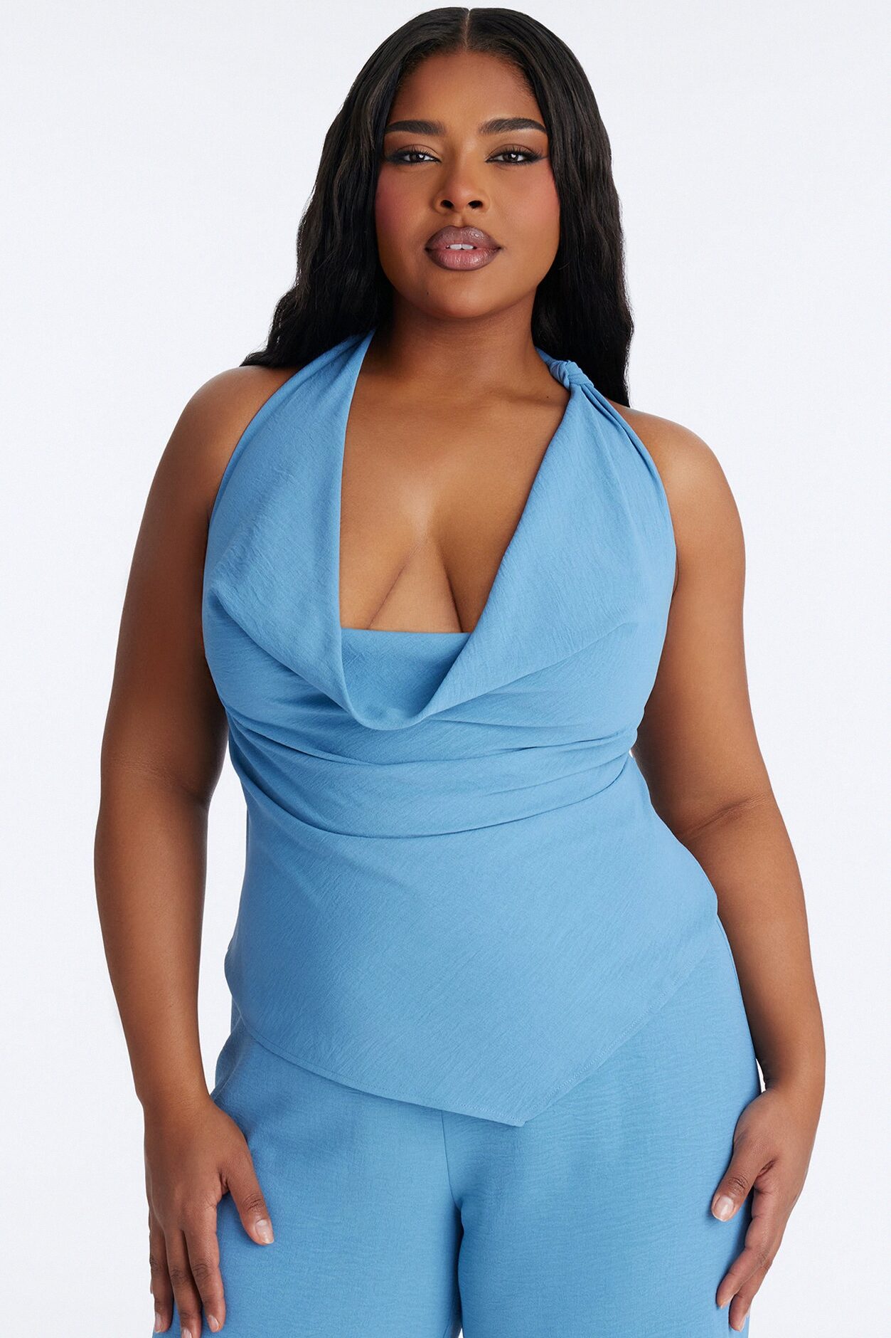 Natalie Halter Cowl Pant Set - Blue
