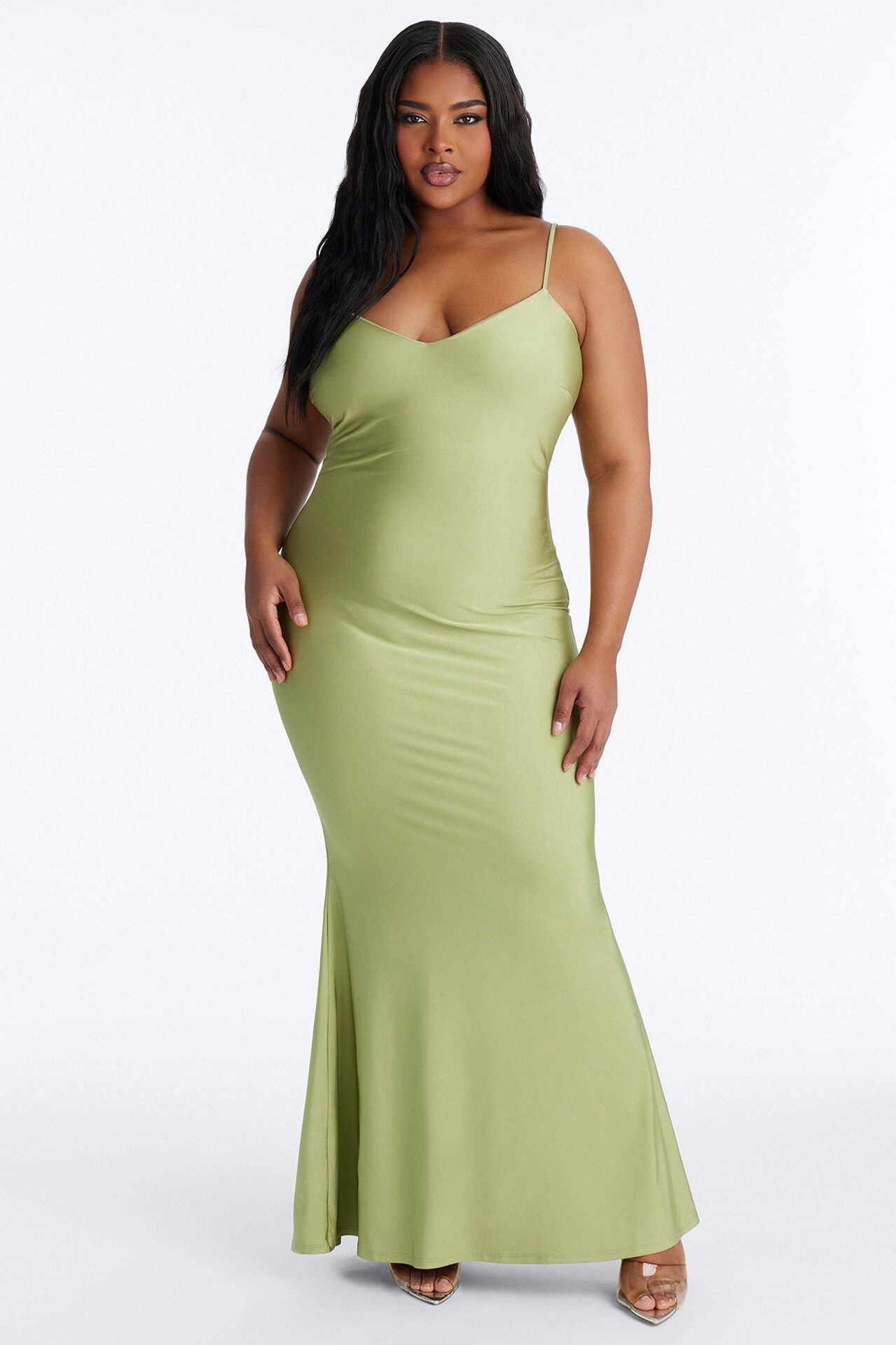 Staying True Satin Maxi Dress - Sage
