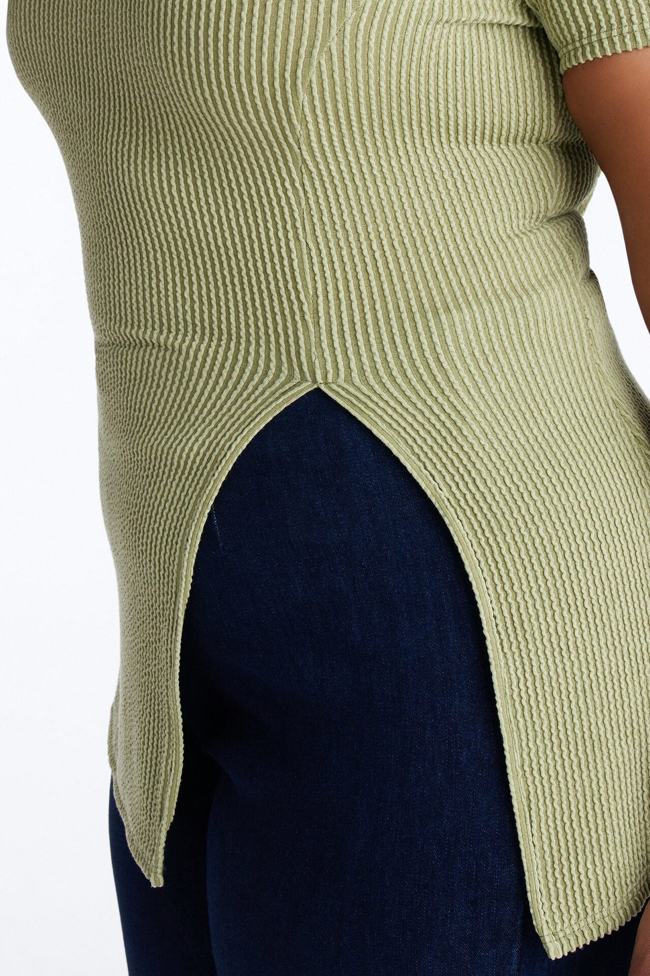 Ika Mock Neck Heavy Ribbed Short Sleeve Top - Chartreuse