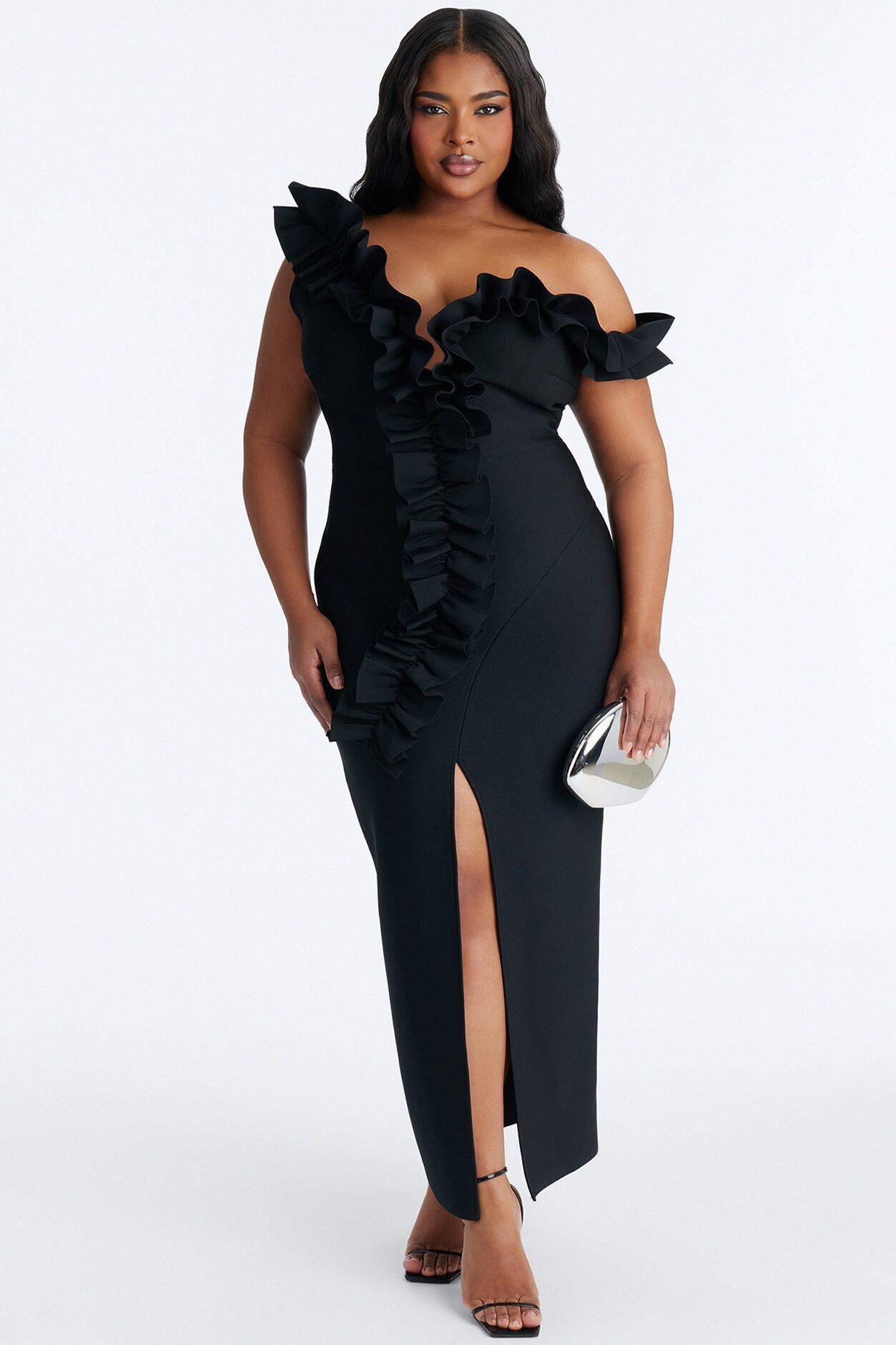 Simone Ruffle Bandage Maxi Dress - Black