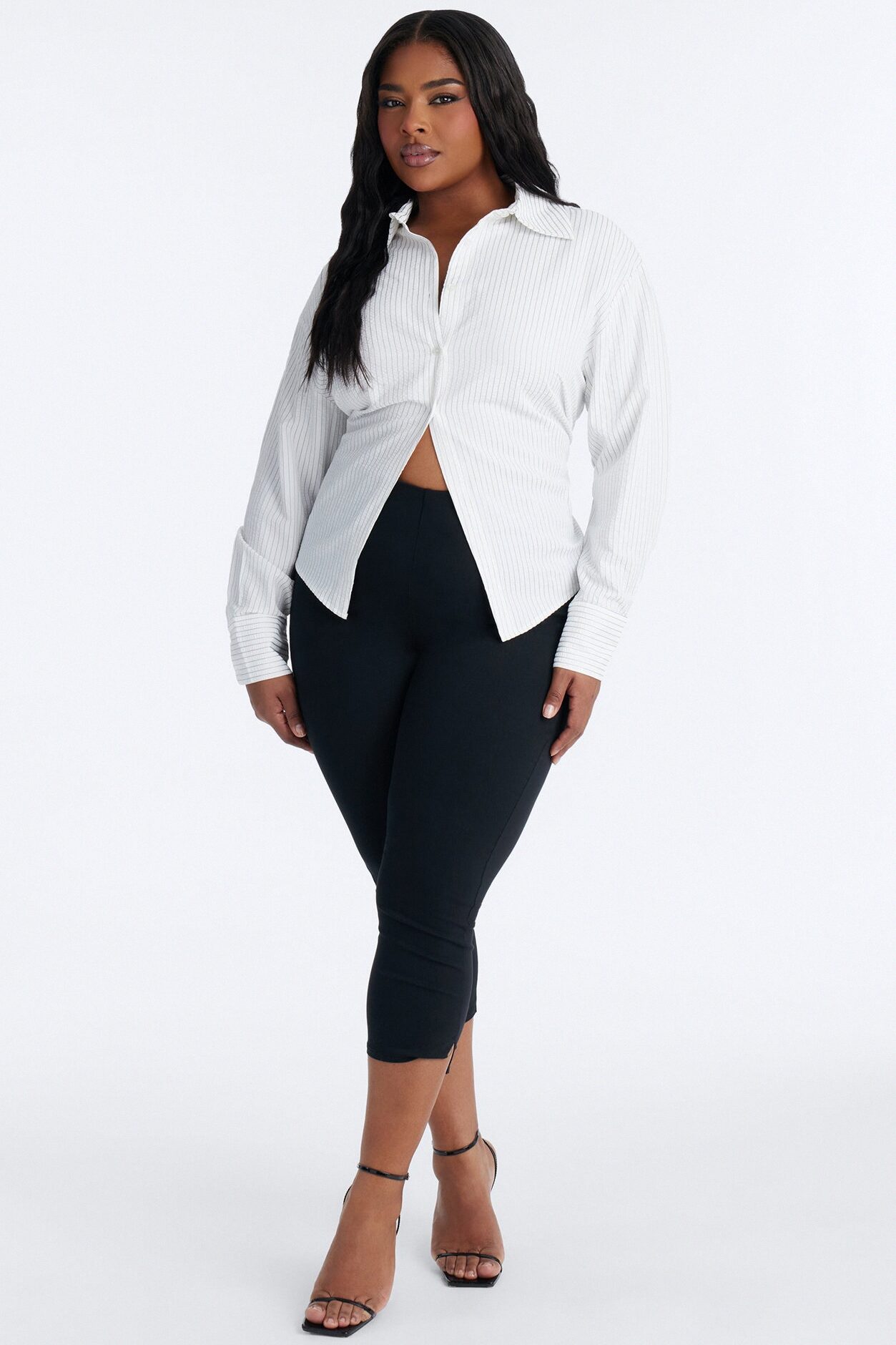 Like You Mean It Tie Back Pinstripe Shirt - White/combo
