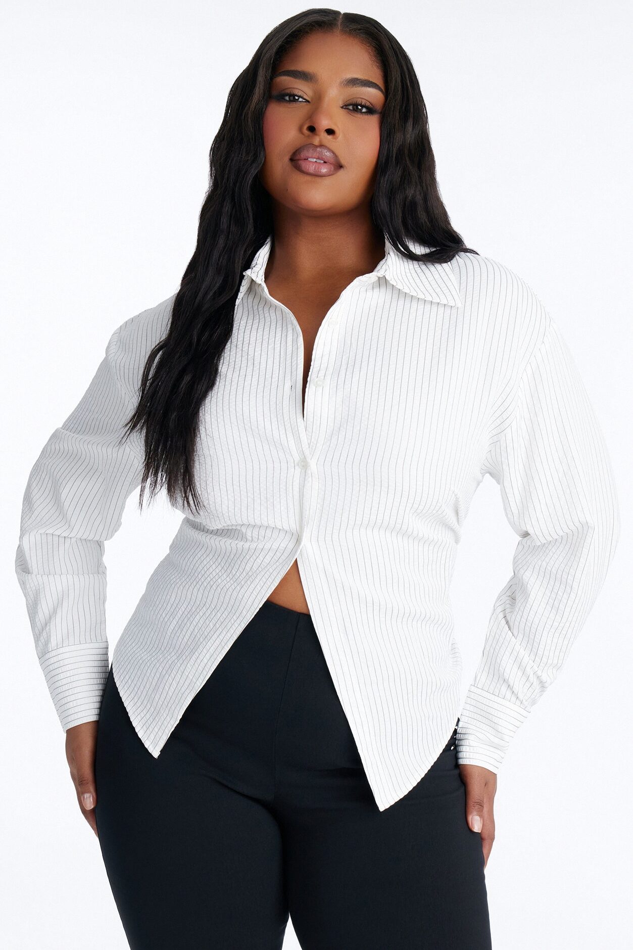 Like You Mean It Tie Back Pinstripe Shirt - White/combo