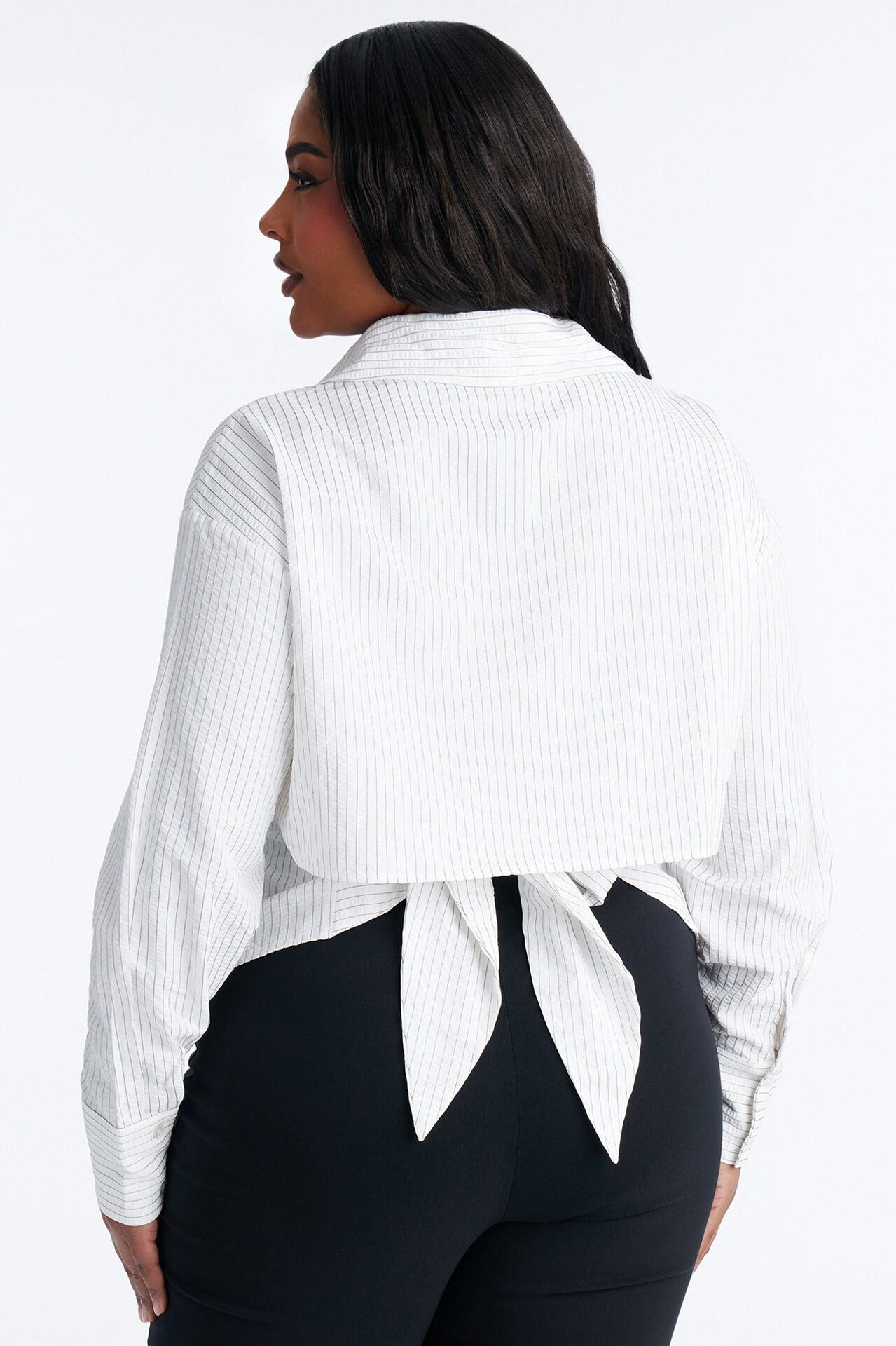 Like You Mean It Tie Back Pinstripe Shirt - White/combo