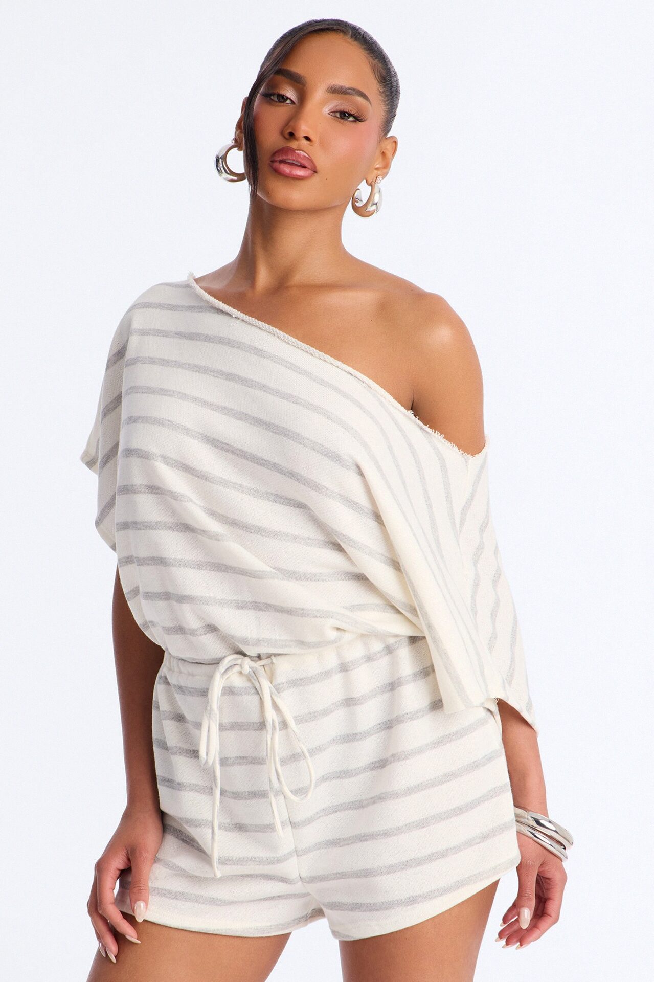 Sunday Stripes French Terry Romper - Grey