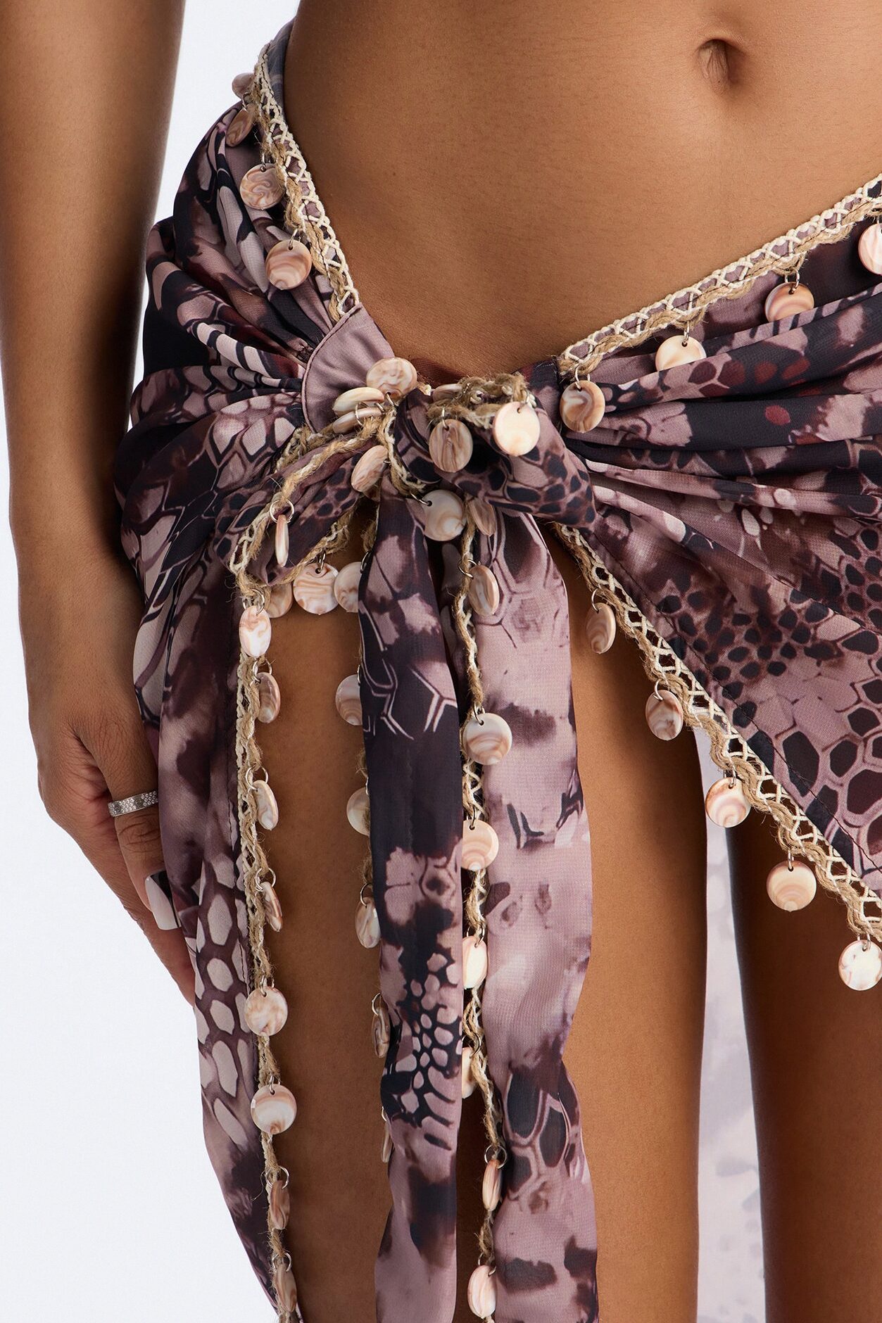 Mirage Muse Chiffon Swim Cover Up Sarong Set - Brown/combo