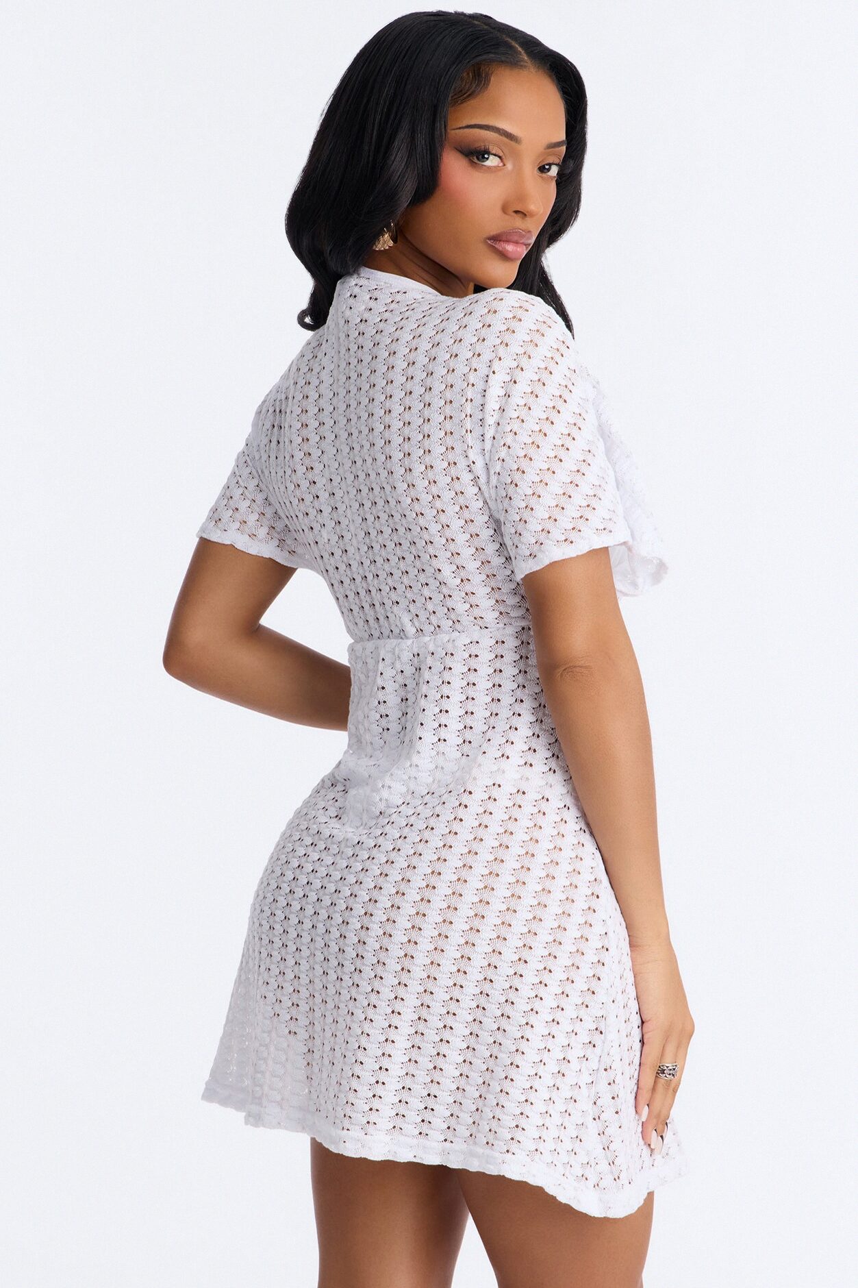 Palm Tree Shade Swim Cover Up Mini Dress - White