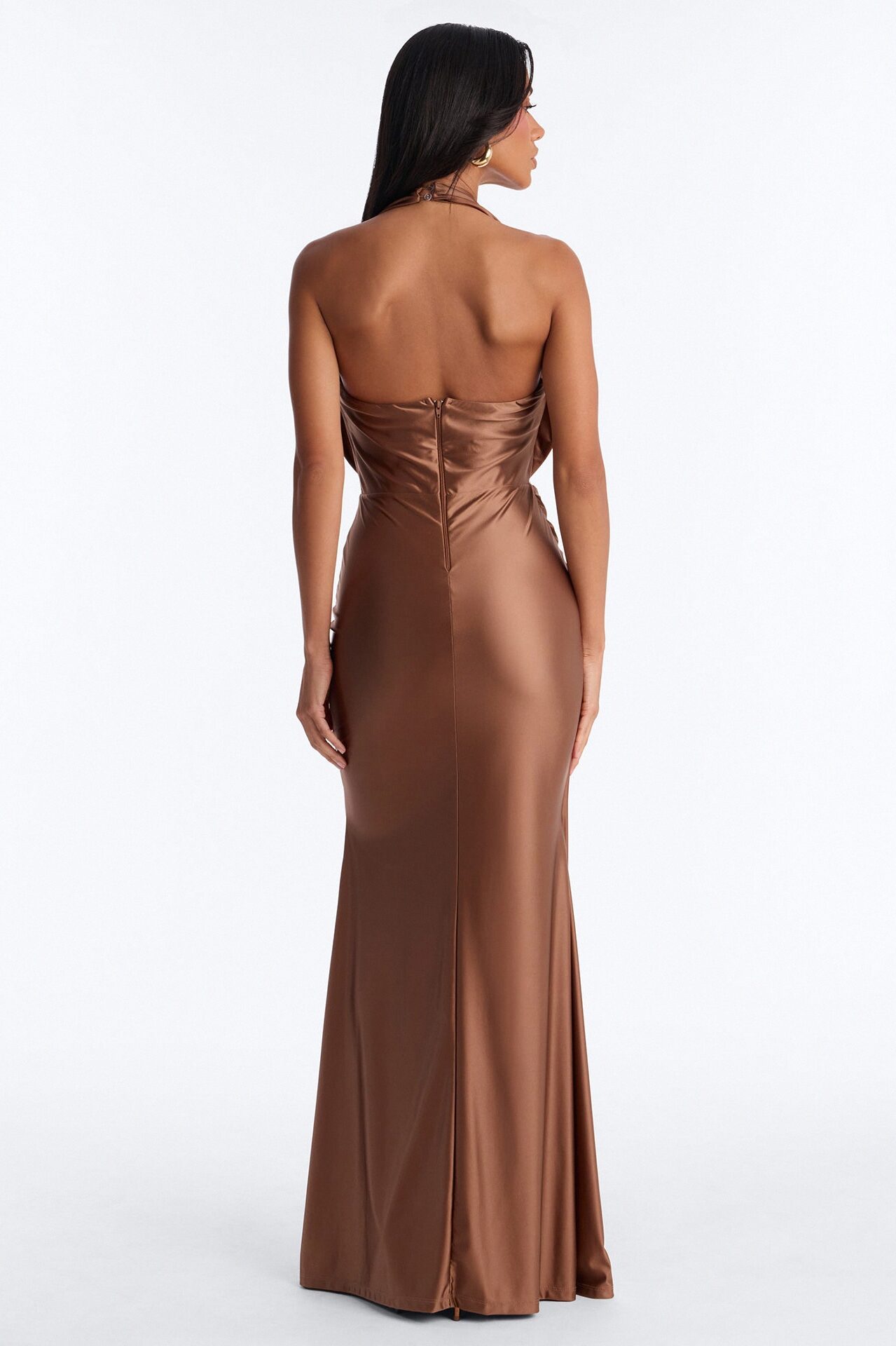 Gloria Draped Satin Gown - Mocha