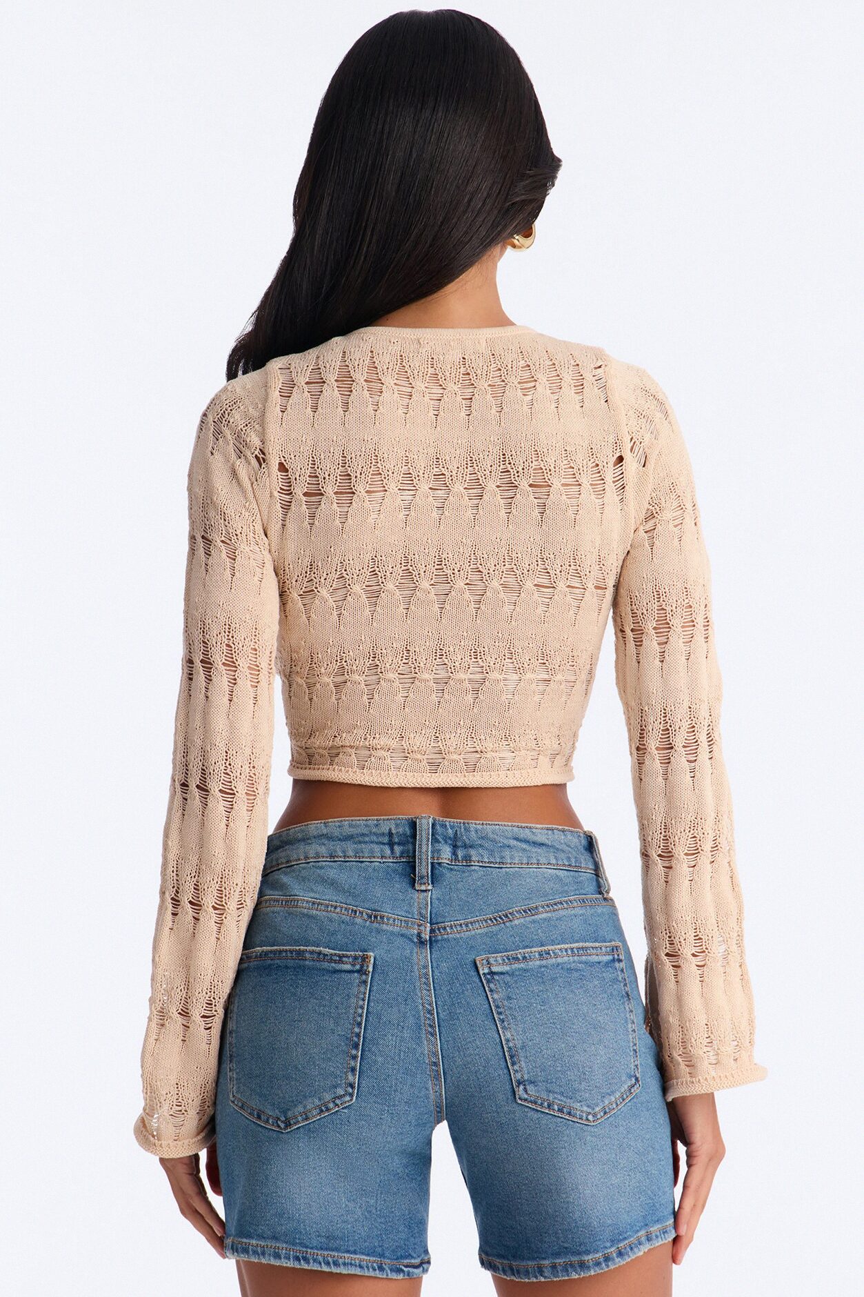 Spring Kissed Ruched Crochet Sweater Top - Natural