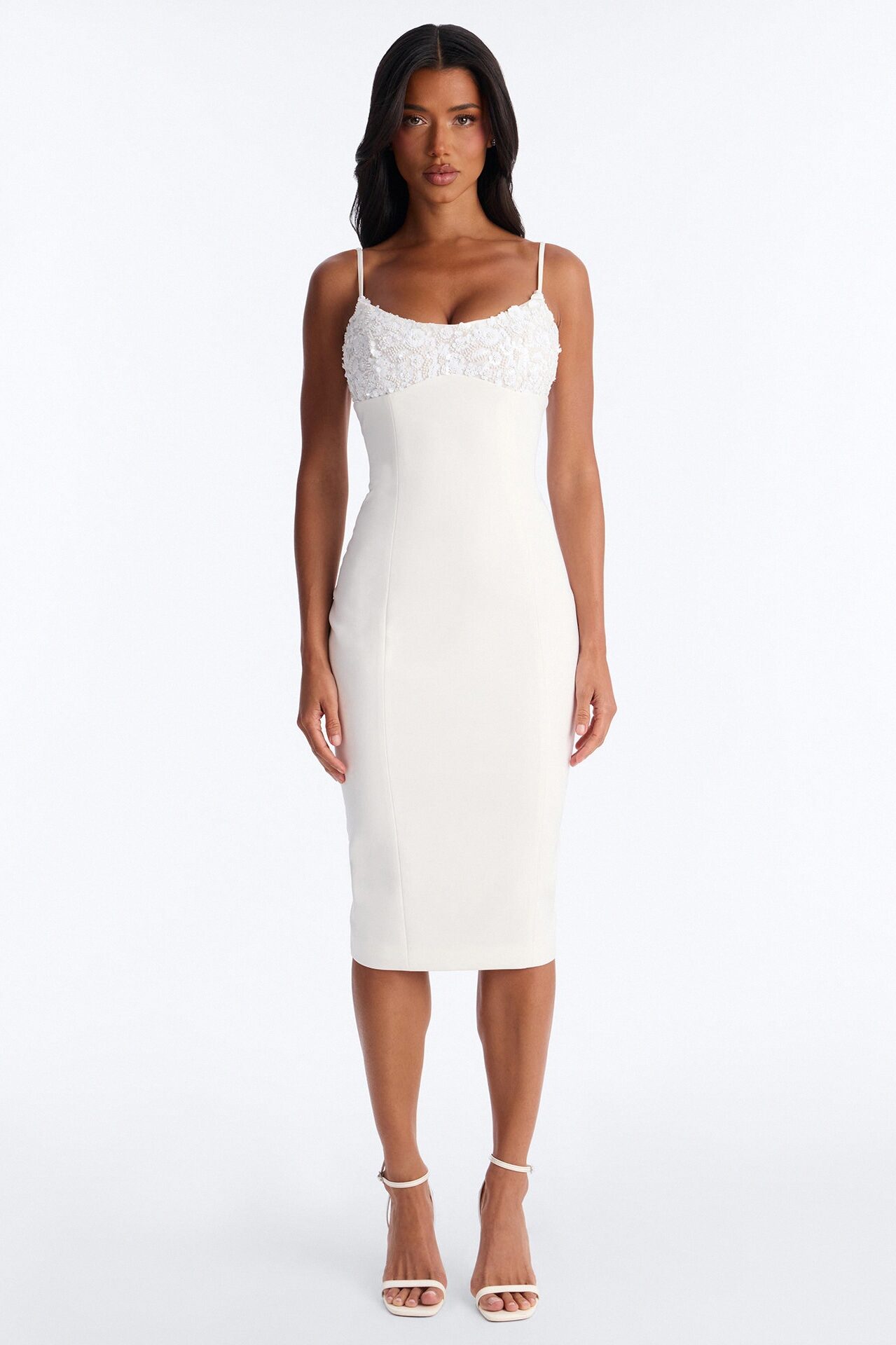 Enchanted Embellished Crepe Midi Dress - White