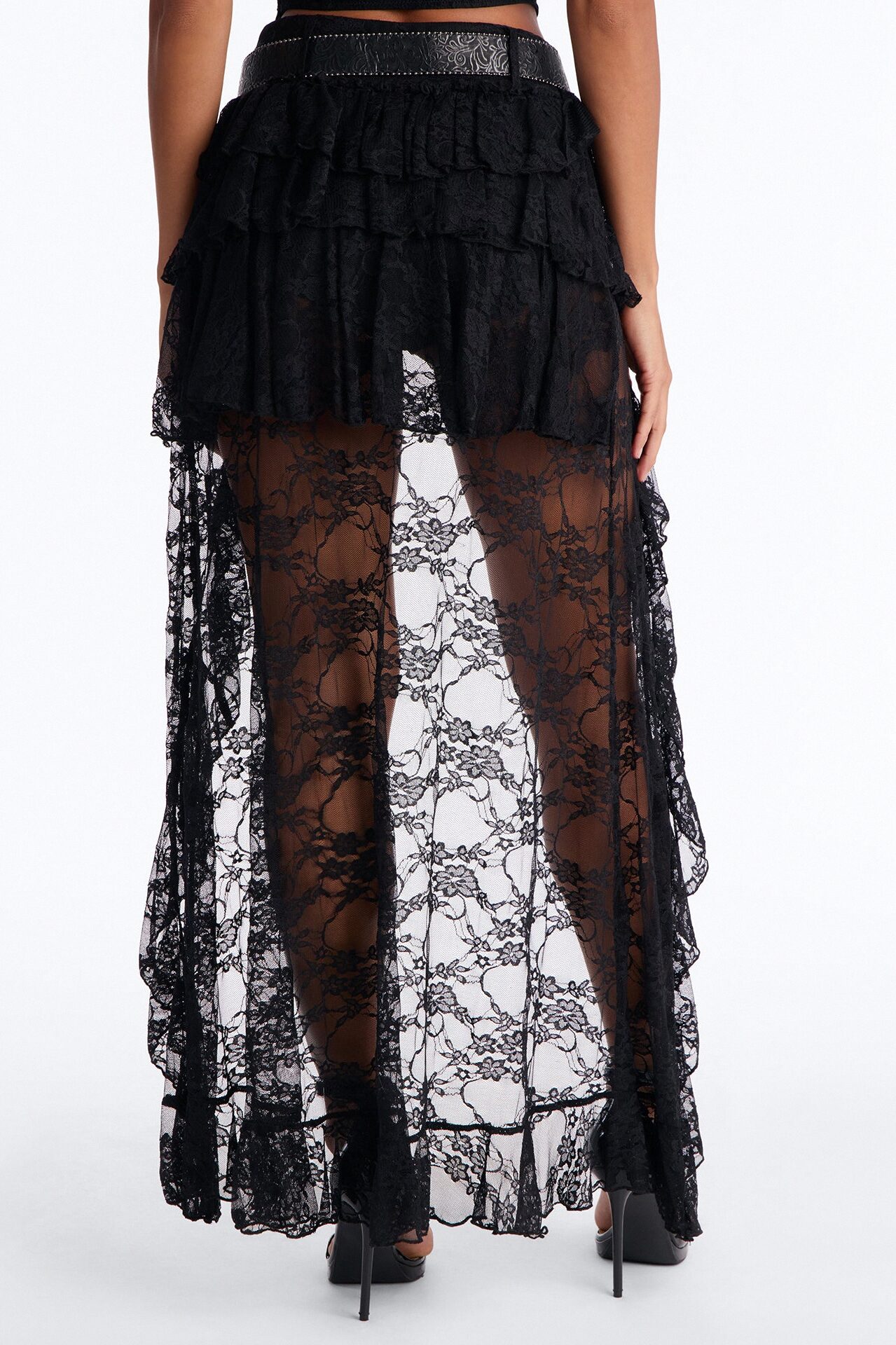 Stolen Moments Belted Lace High Low Skort - Black