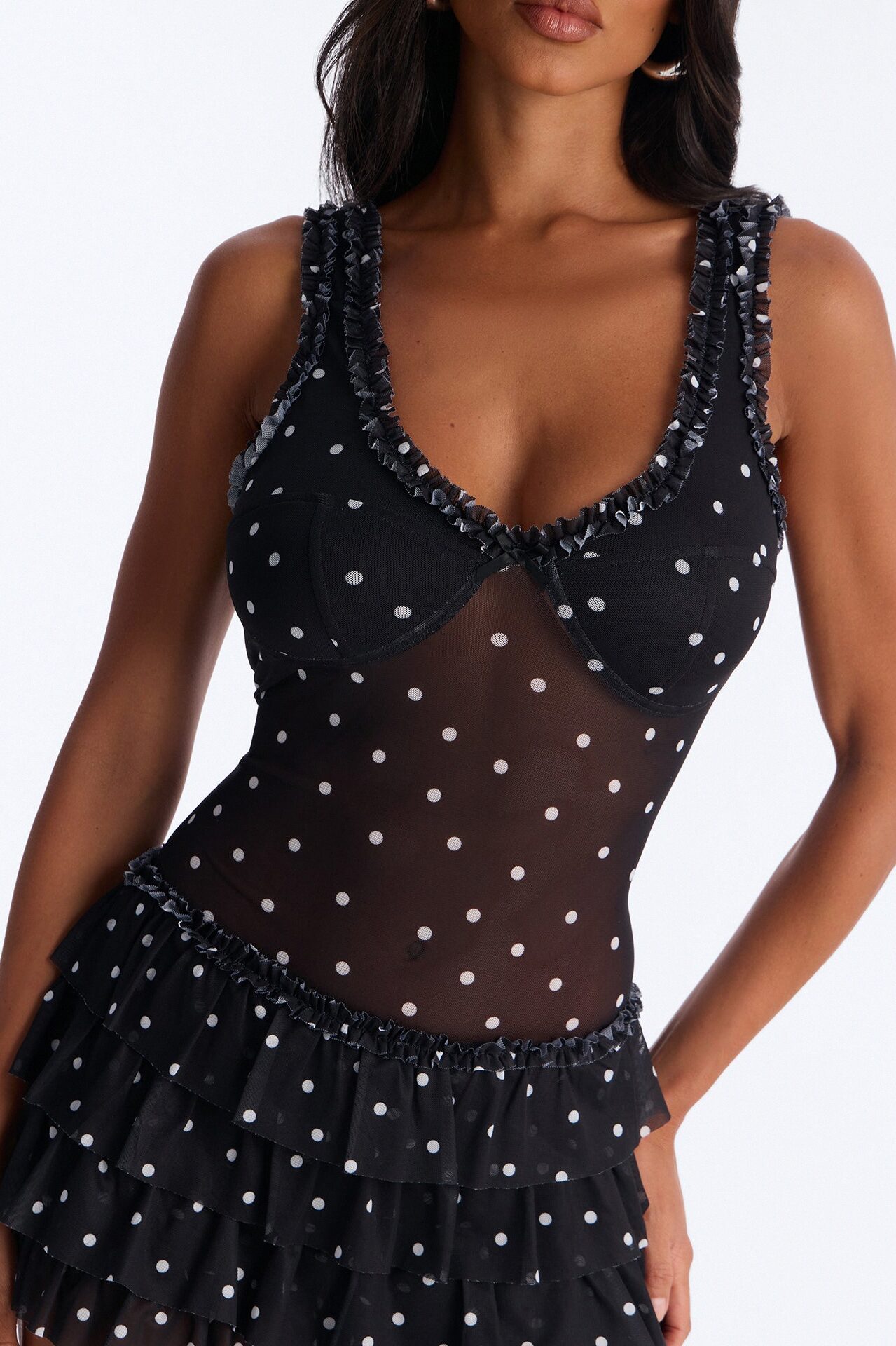 Reena Mesh Polka Dot Romper - Black