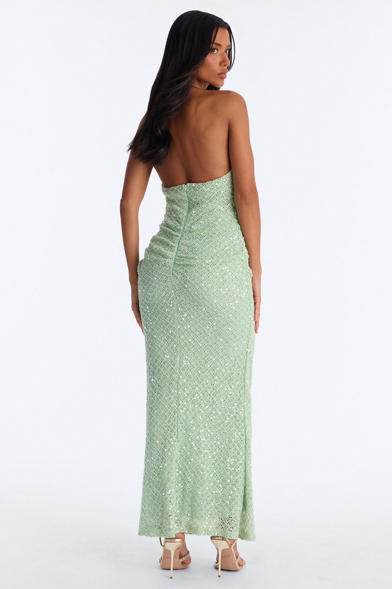 Gleam And Glow Sequin Crochet Maxi Dress - Sage