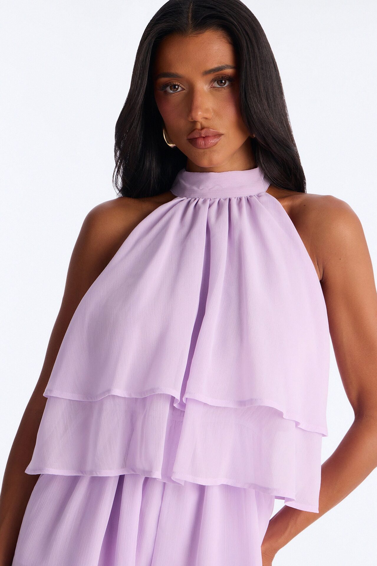 Josephine Chiffon Ruffle Romper - Lilac