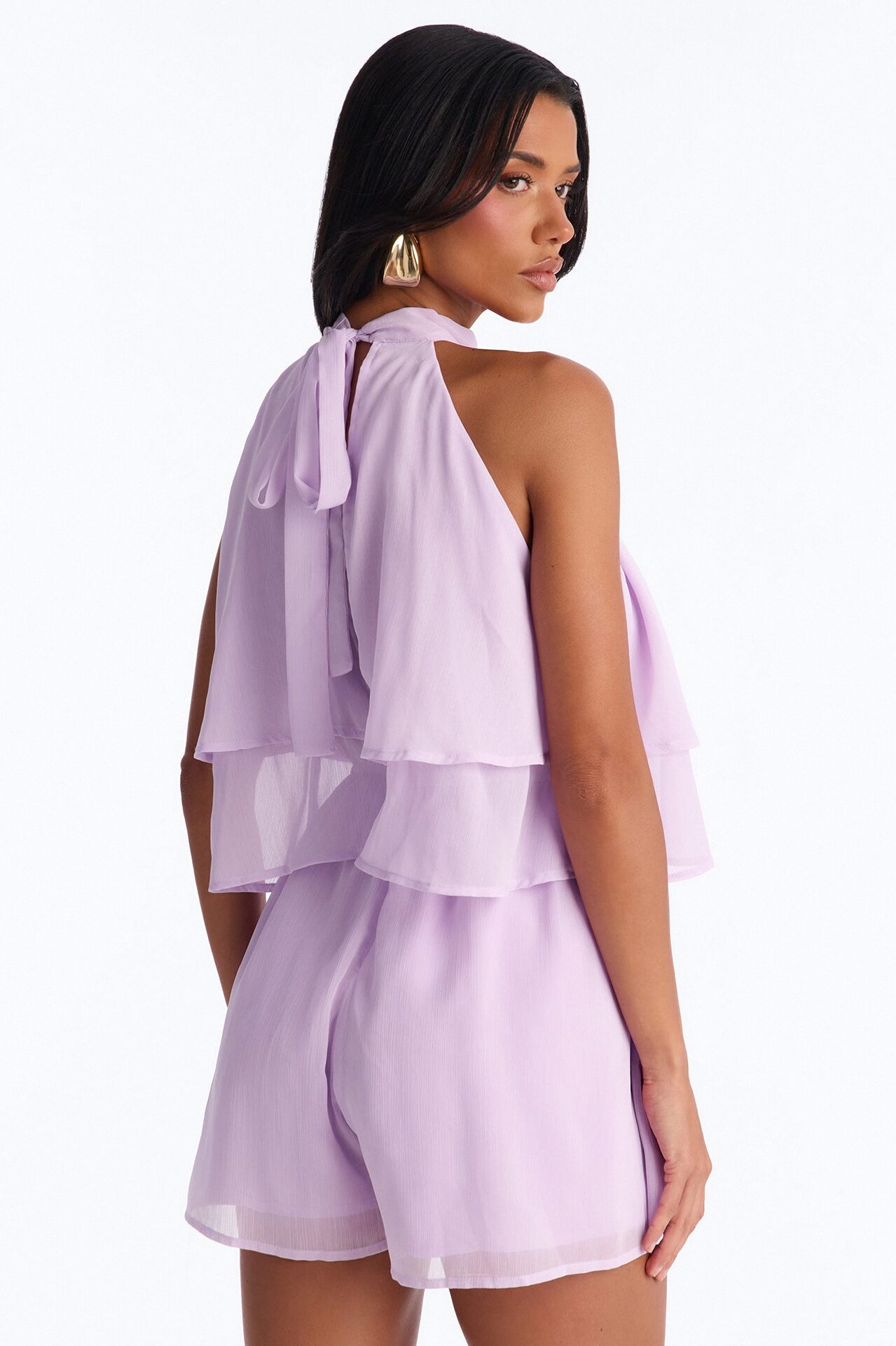Josephine Chiffon Ruffle Romper - Lilac