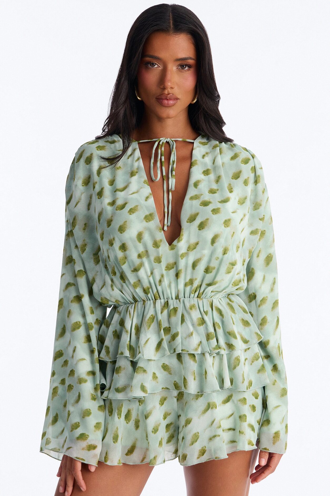 Nora Ruffle Romper - Green
