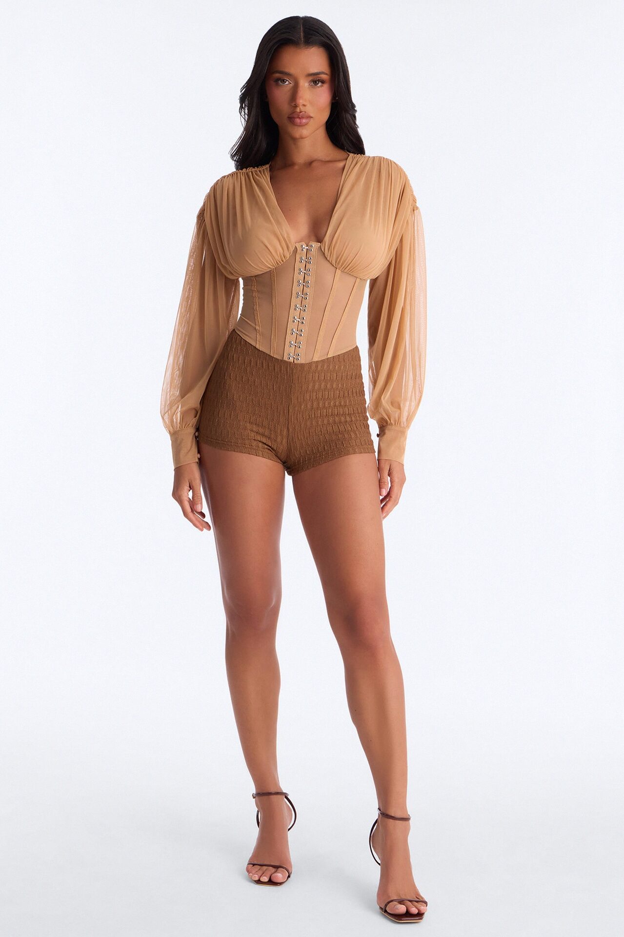 Flirt Factor Mesh Rompers - Brown