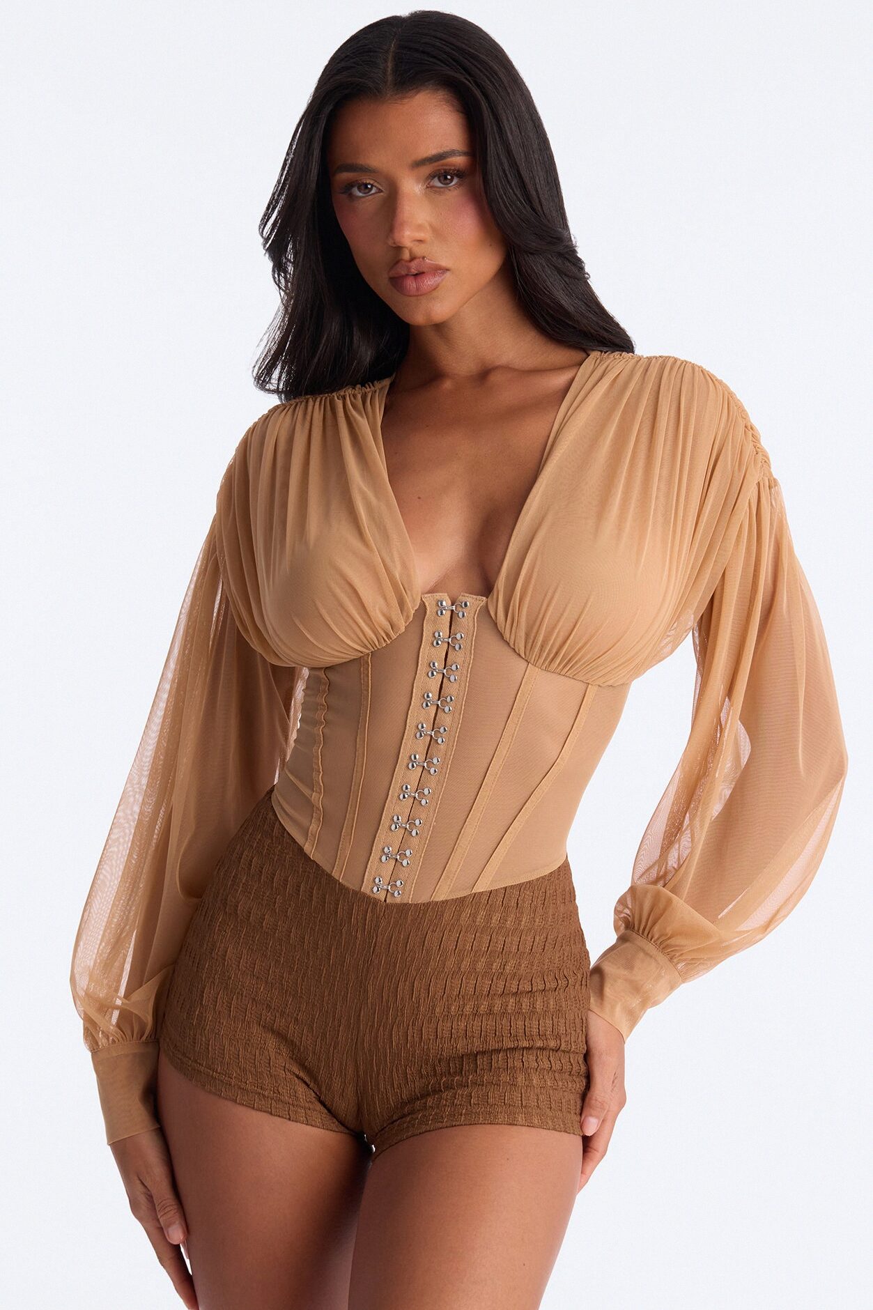 Flirt Factor Mesh Rompers - Brown