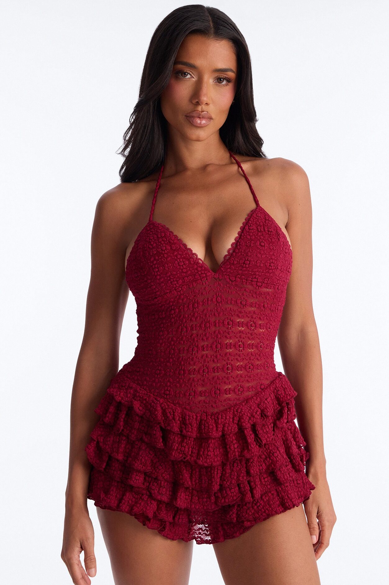 Fawn Lace Micro Romper - Wine