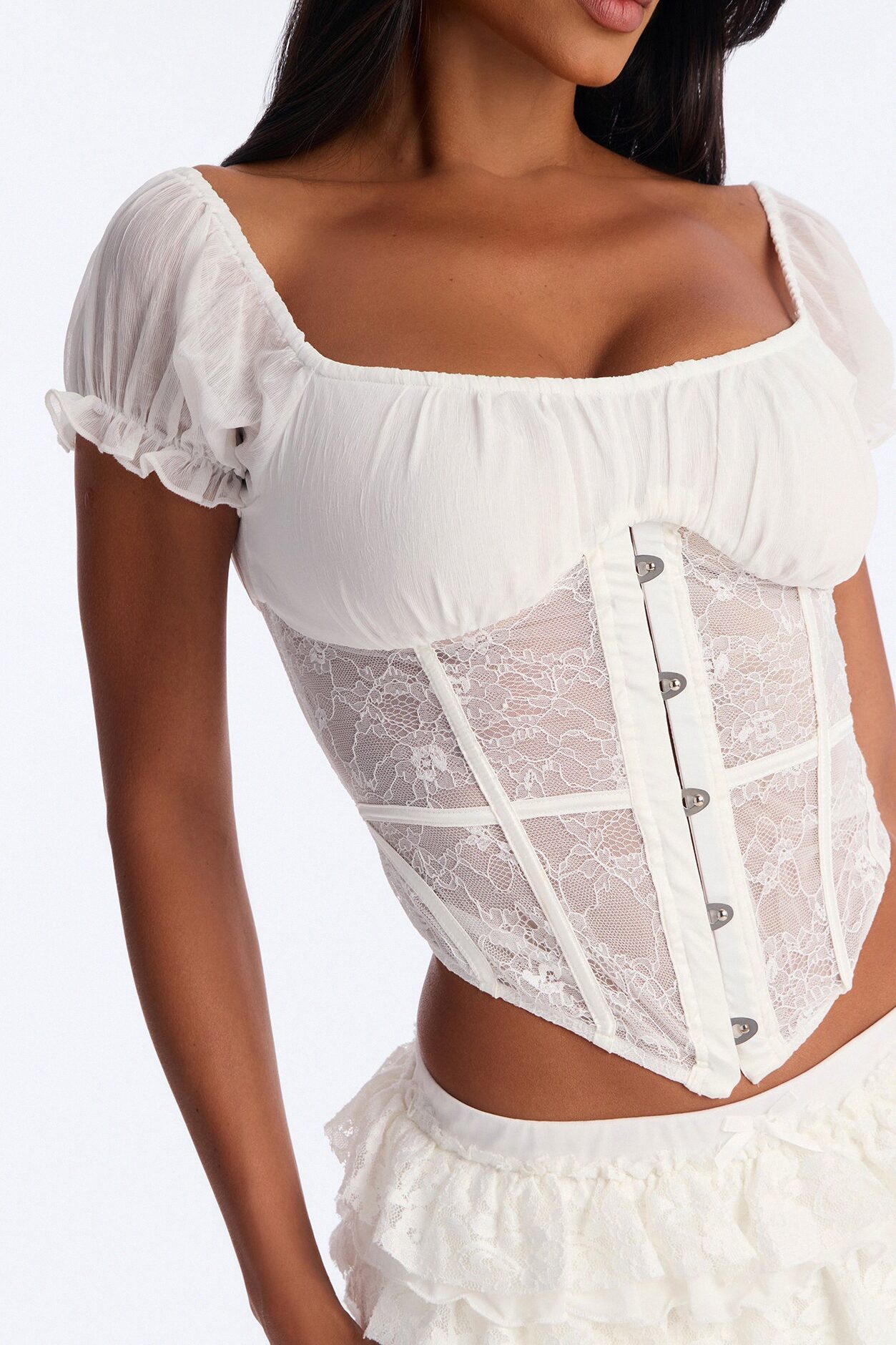Love Me Slowly Lace Up Corset - White