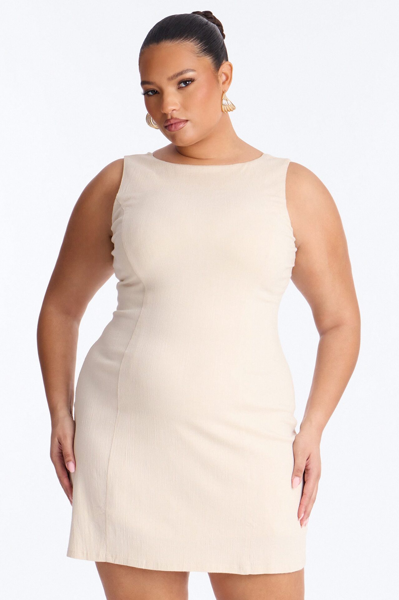 Charlee Sleeveless Stretch Linen Mini Dress - Oatmeal
