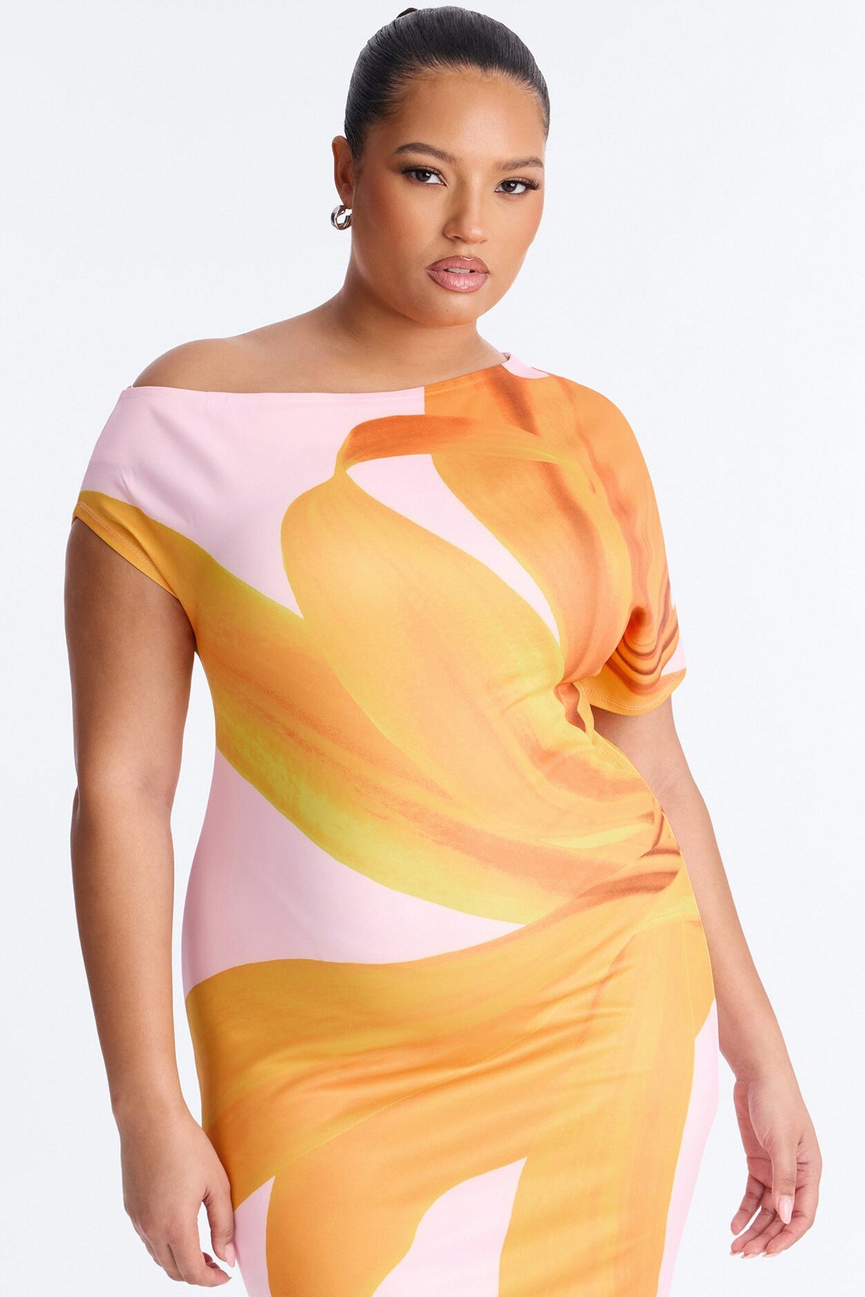Gardenia One Shoulder Floral Midi Dress - Orange/combo