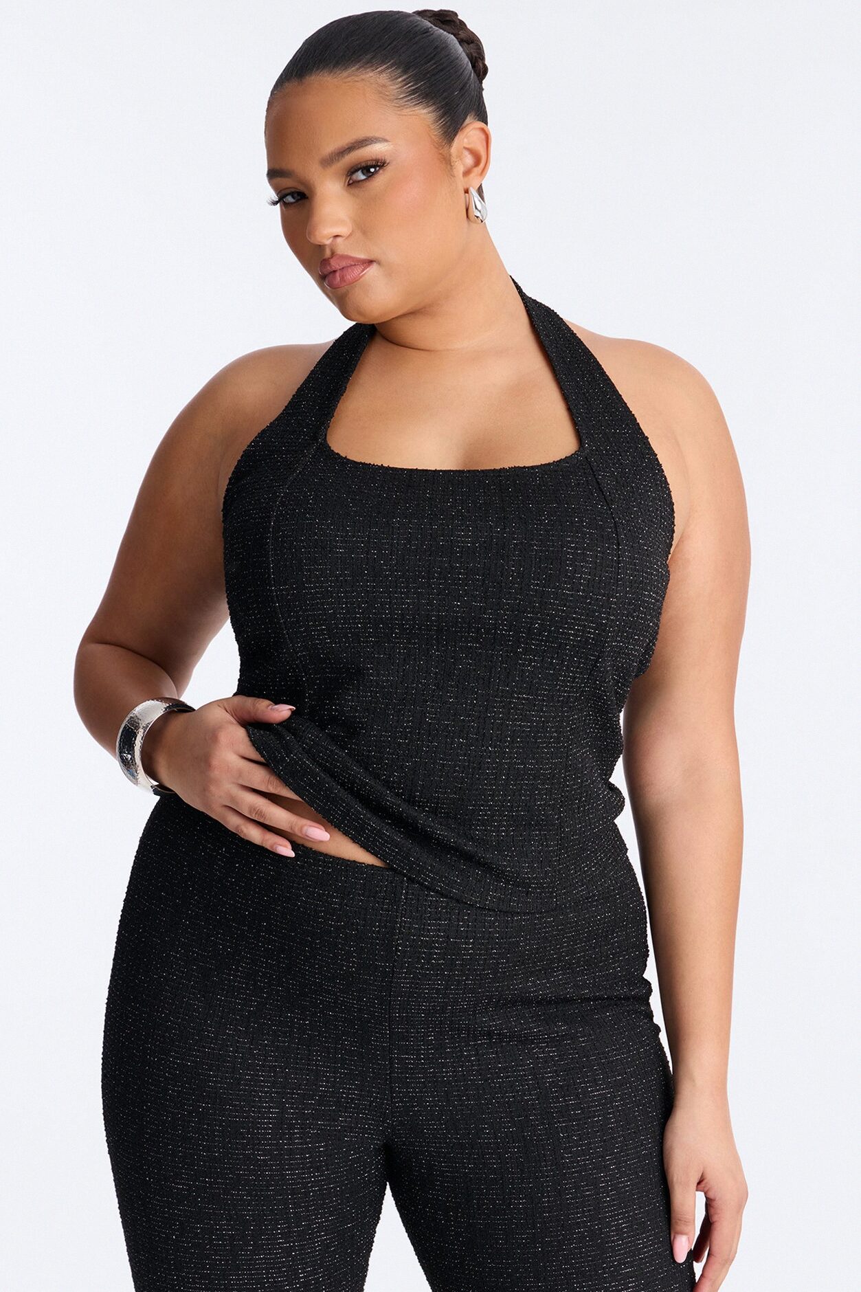 Keep My Promise Knit Tweed Capri Set - Black