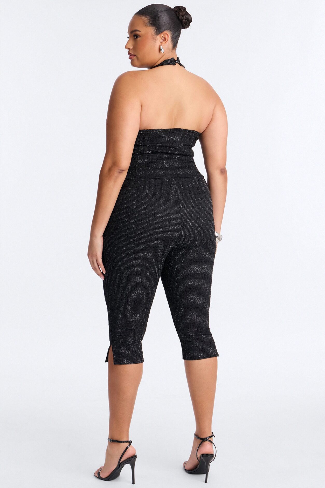 Keep My Promise Knit Tweed Capri Set - Black