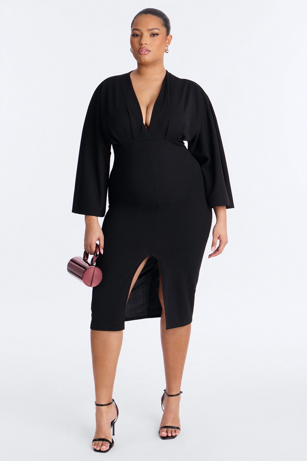 Denise Long Sleeve Midi Dress - Black