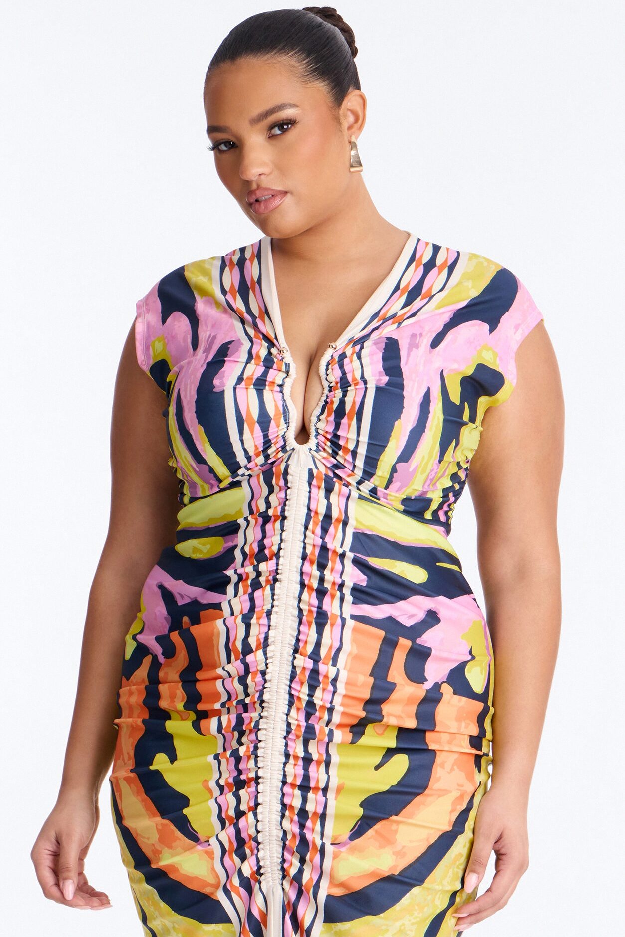 Amira Printed Ruched Midi Dress - Black/combo