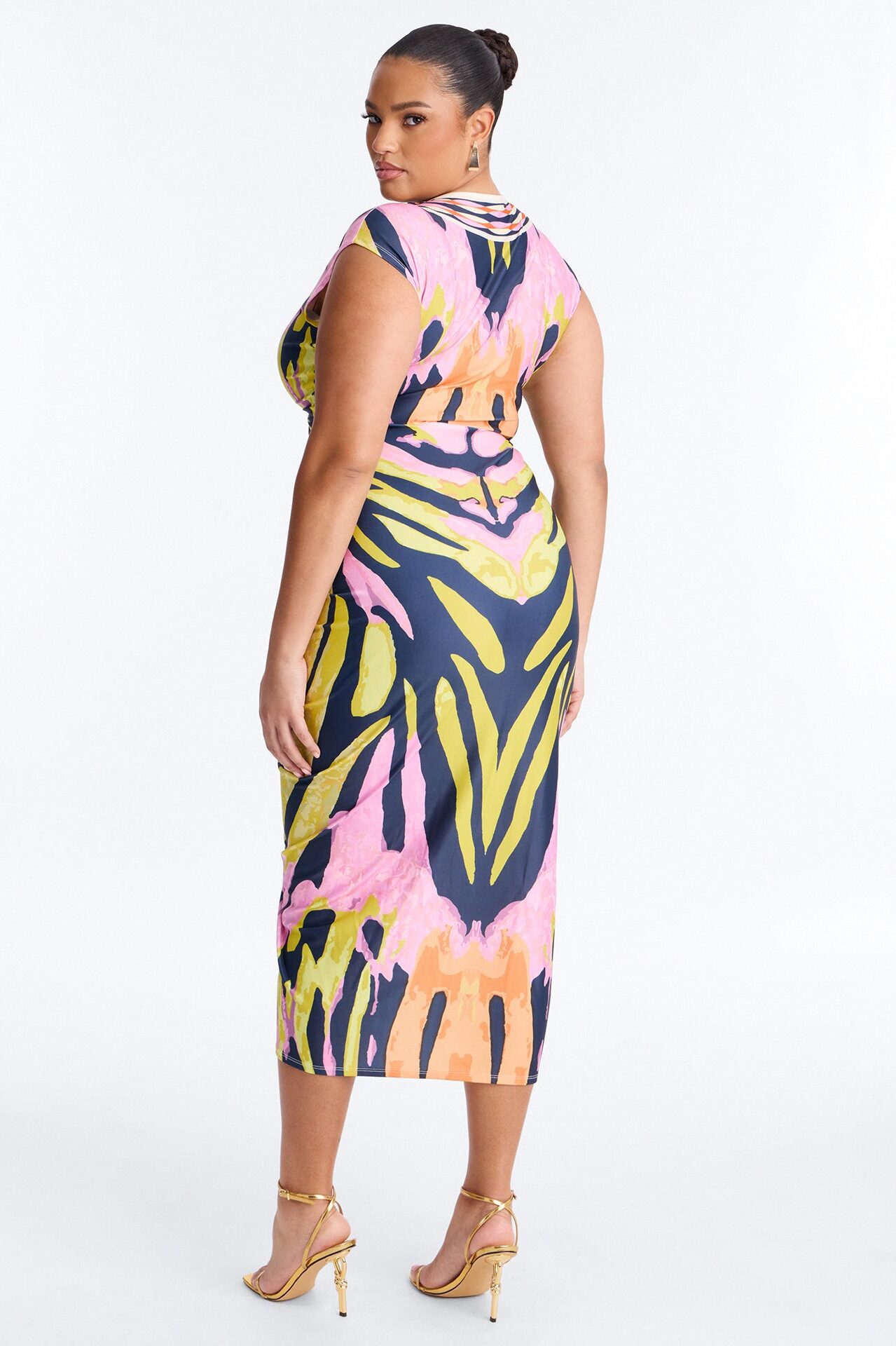Amira Printed Ruched Midi Dress - Black/combo