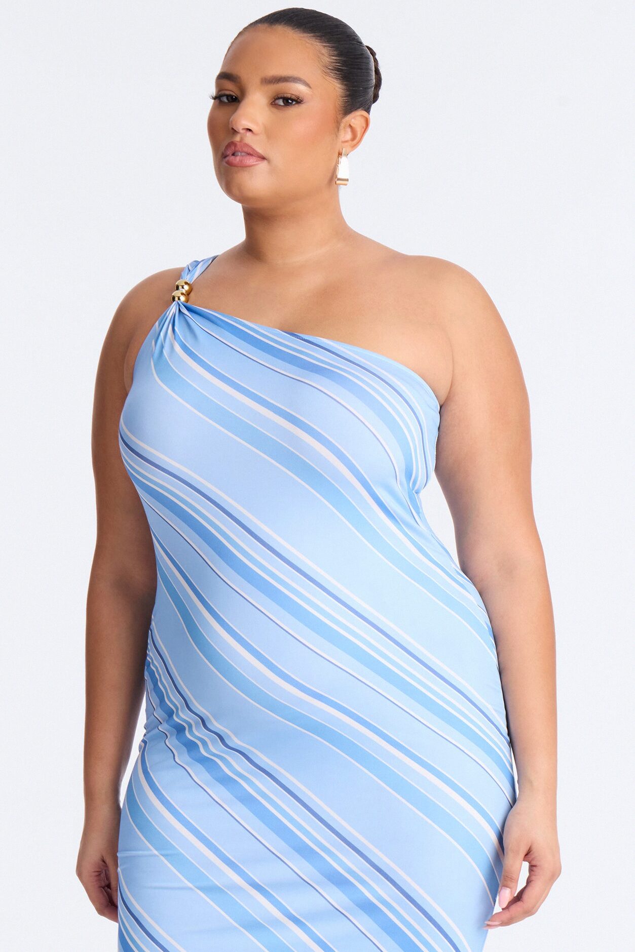 Gracelyn Asymmetrical Striped Midi Dress - Blue