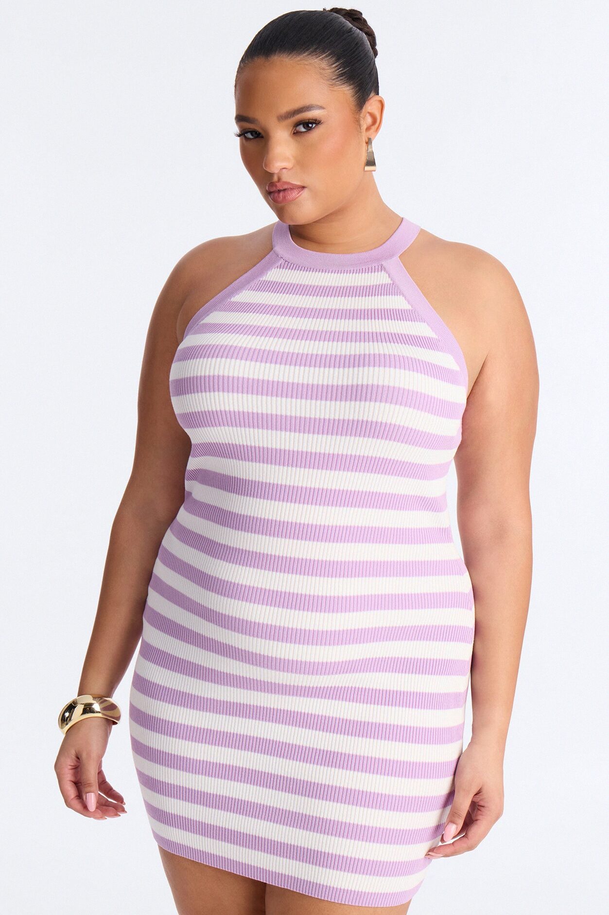 Sawyer Striped Ribbed Mini Dress - Lavender