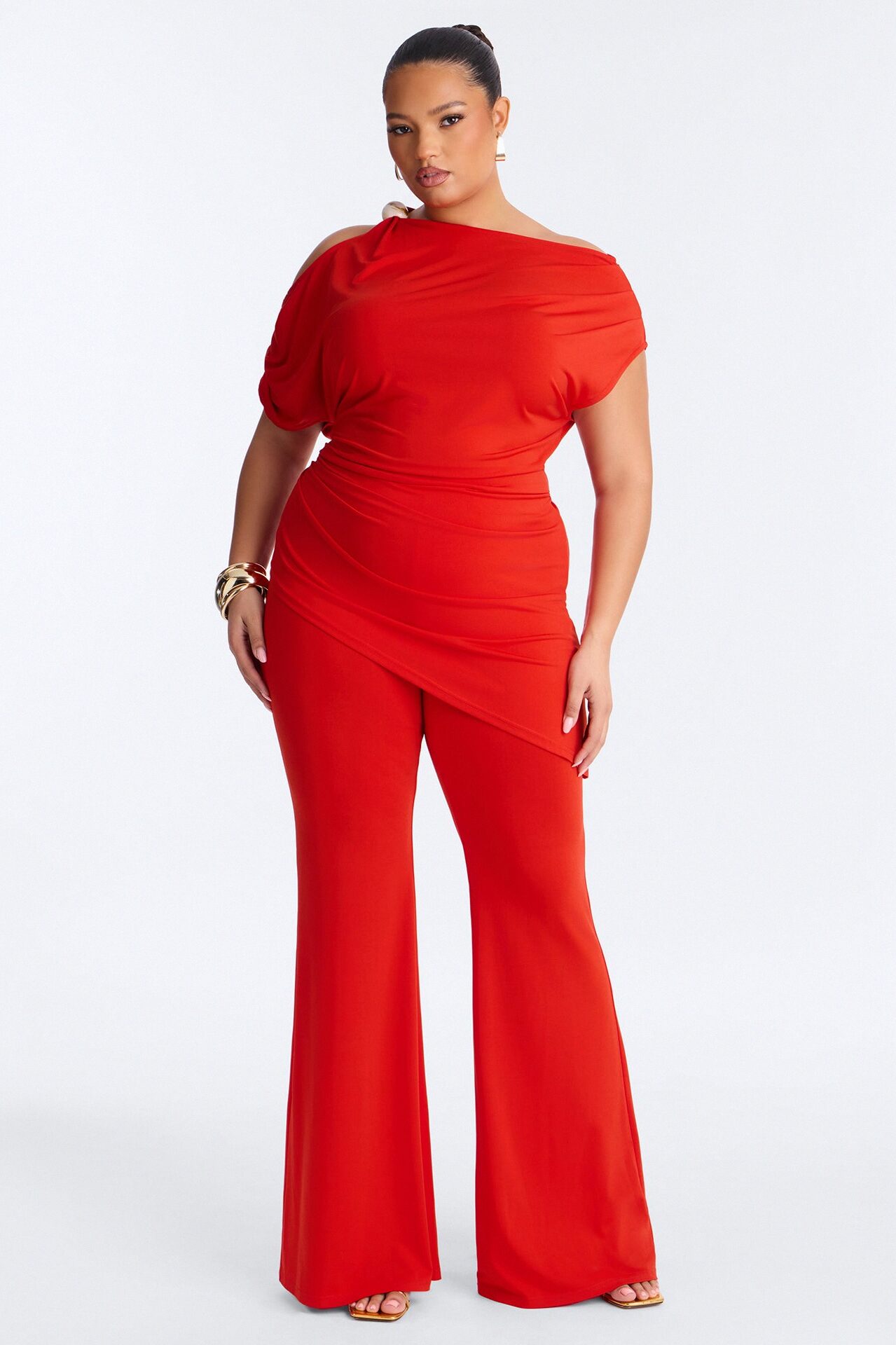 Victoria Asymmetrical Pant Set - Tomato Red