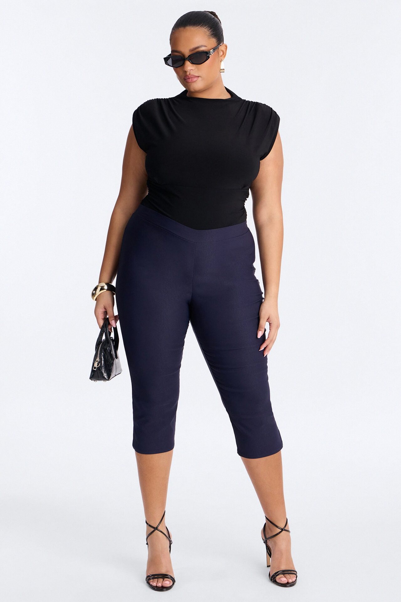 Get Serious Ruched Shoulder Pad Bodysuit - Black