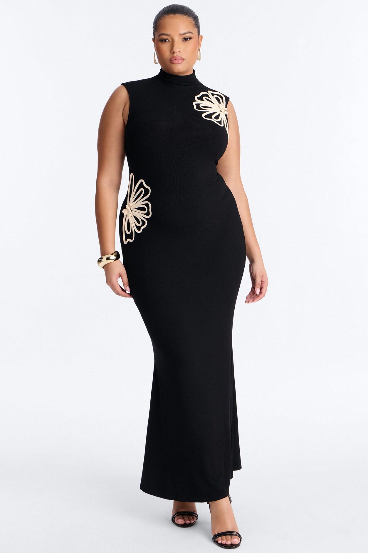 Georgia Mock Neck Maxi Dress - Black/combo