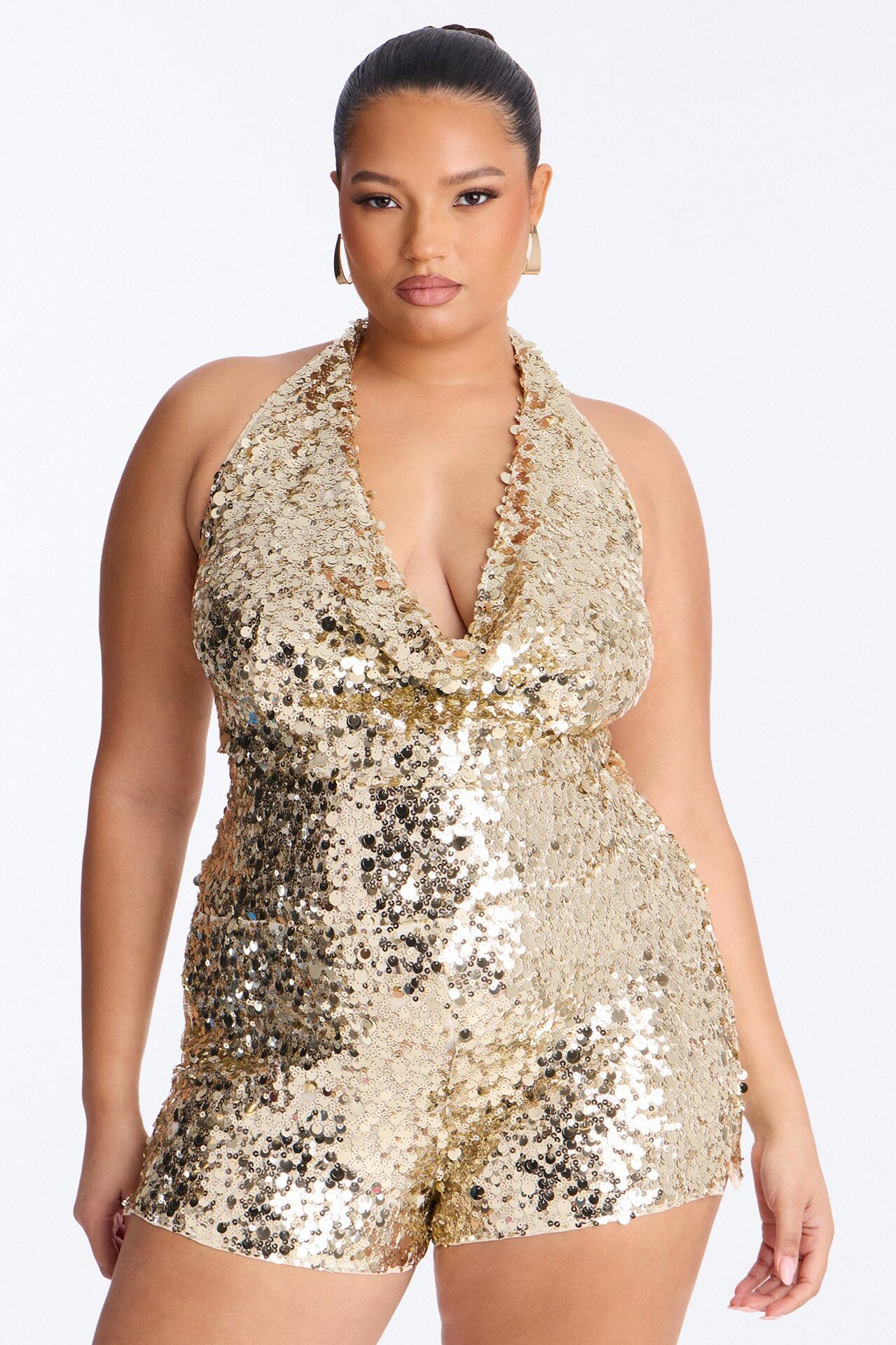 Dazzling In The Night Sequin Halter Romper - Gold