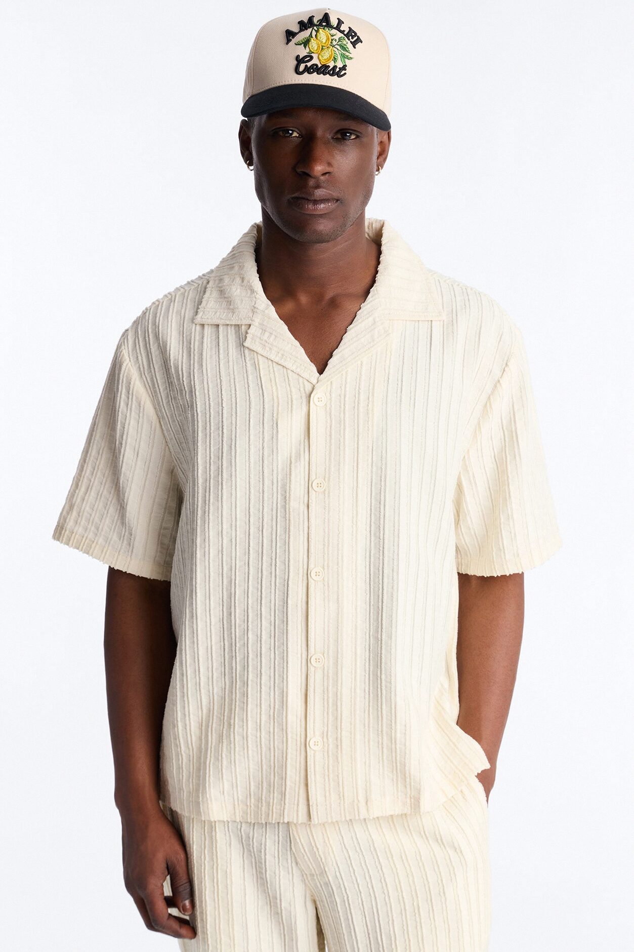 Relaxed Aegean Pleat Cuban Collar Button Up - Cream