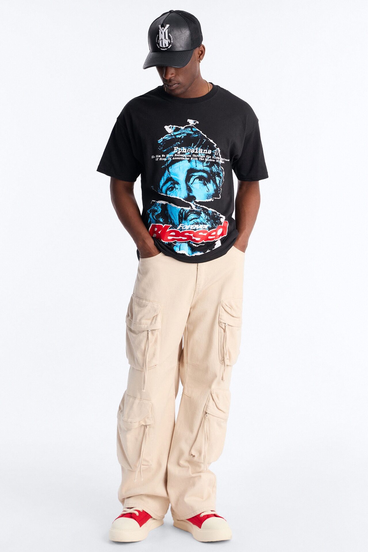 Never Stressed Forever Blessed Oversized Short Sleeve Tee - Black
