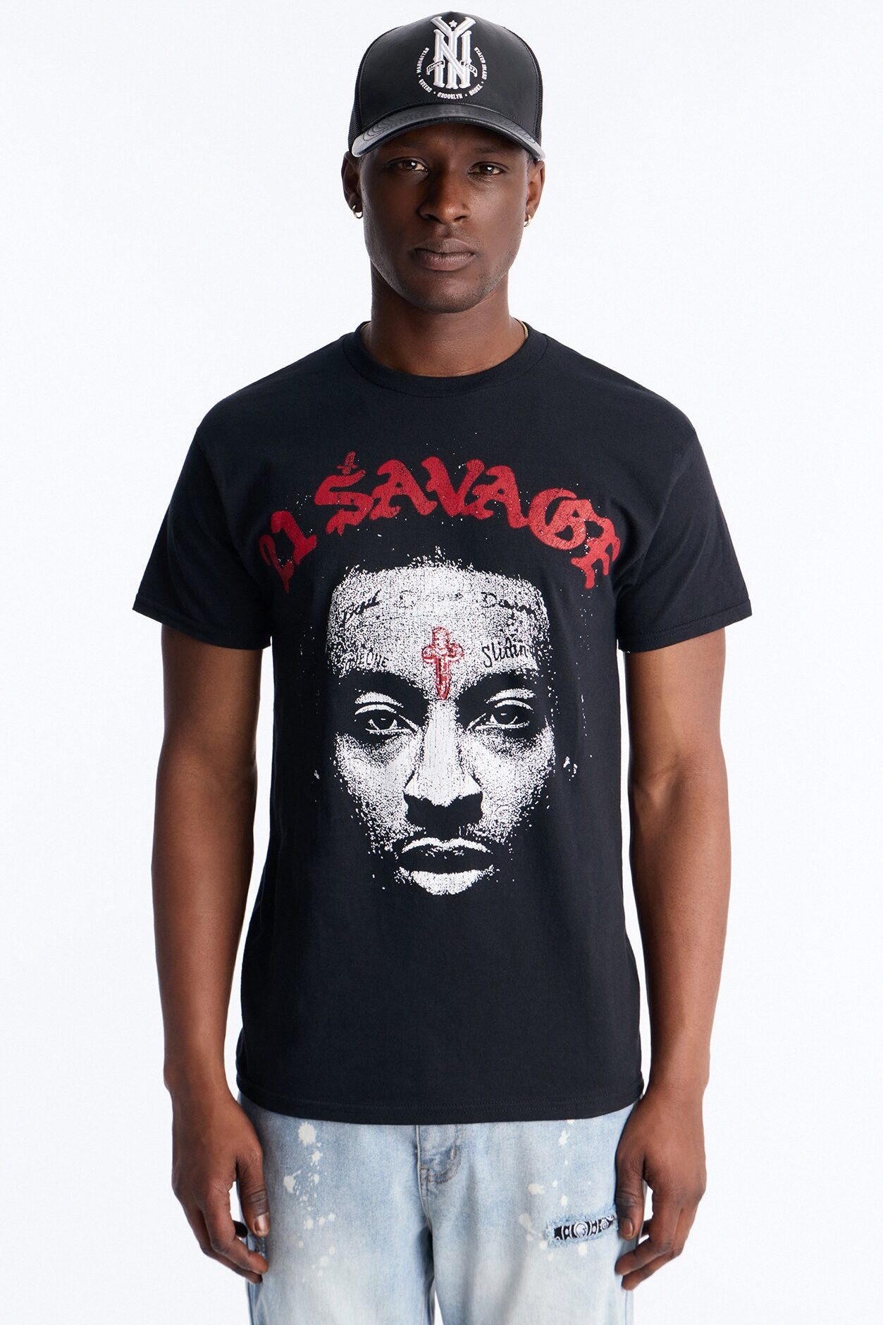 21 Savage Distressed Short Sleeve Tee - Black