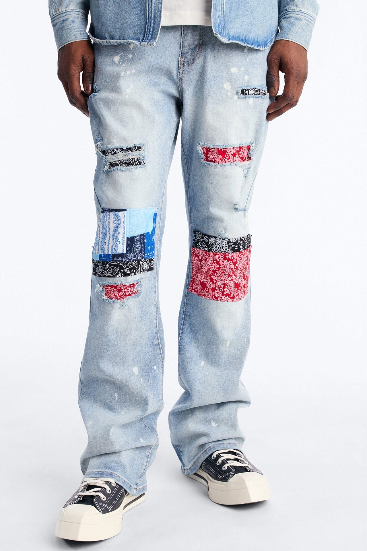 Stacked Skinny Flare Paisley Jungle Jean - Medium Blue Wash