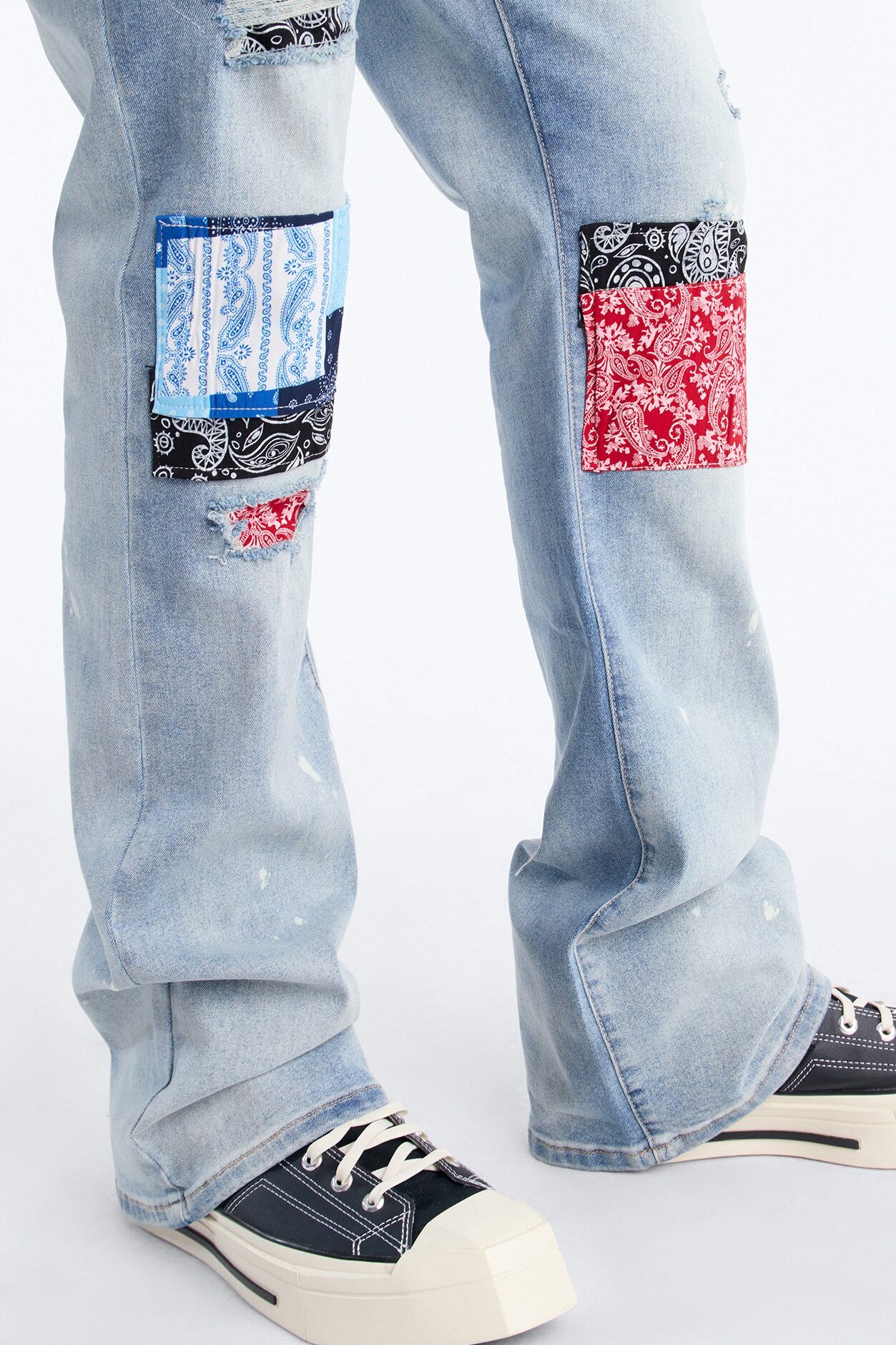 Stacked Skinny Flare Paisley Jungle Jean - Medium Blue Wash