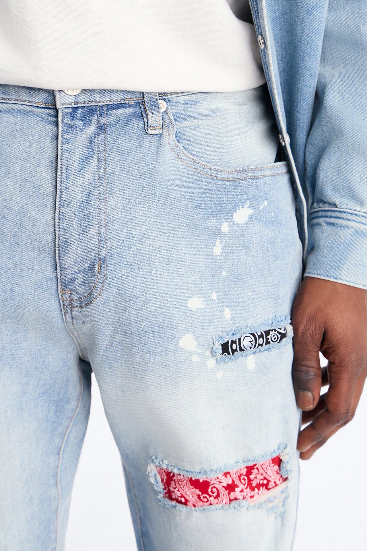 Stacked Skinny Flare Paisley Jungle Jean - Medium Blue Wash