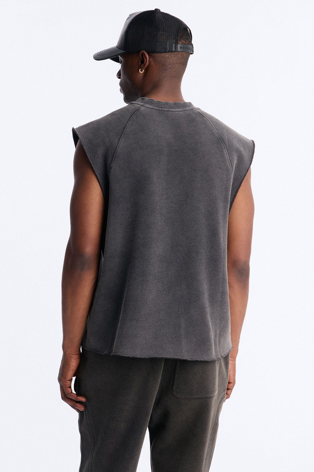 Washed Raw Edge Relaxed Muscle Tee - Black Wash