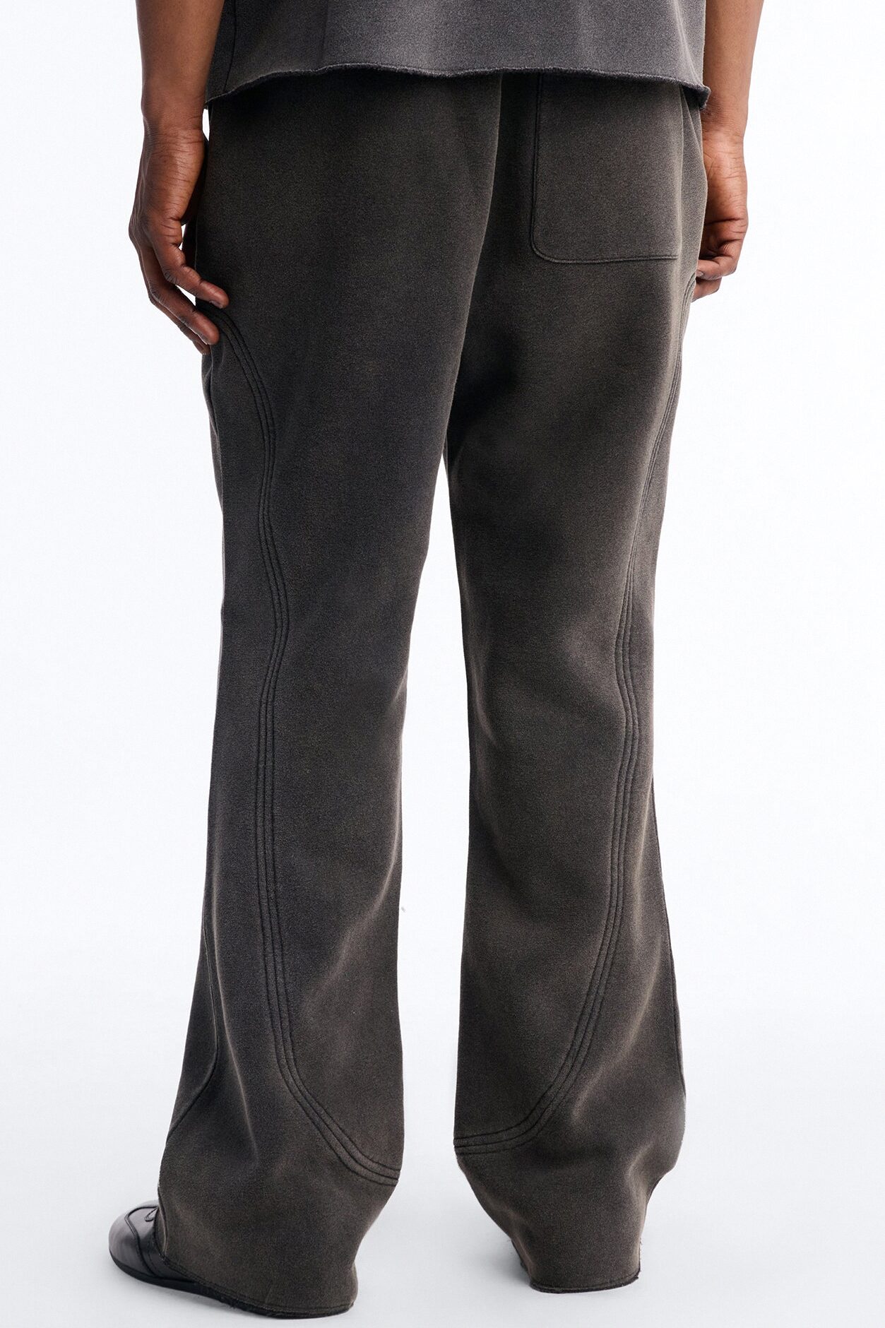 Washed Raw Edge Flare Sweatpant - Black Wash