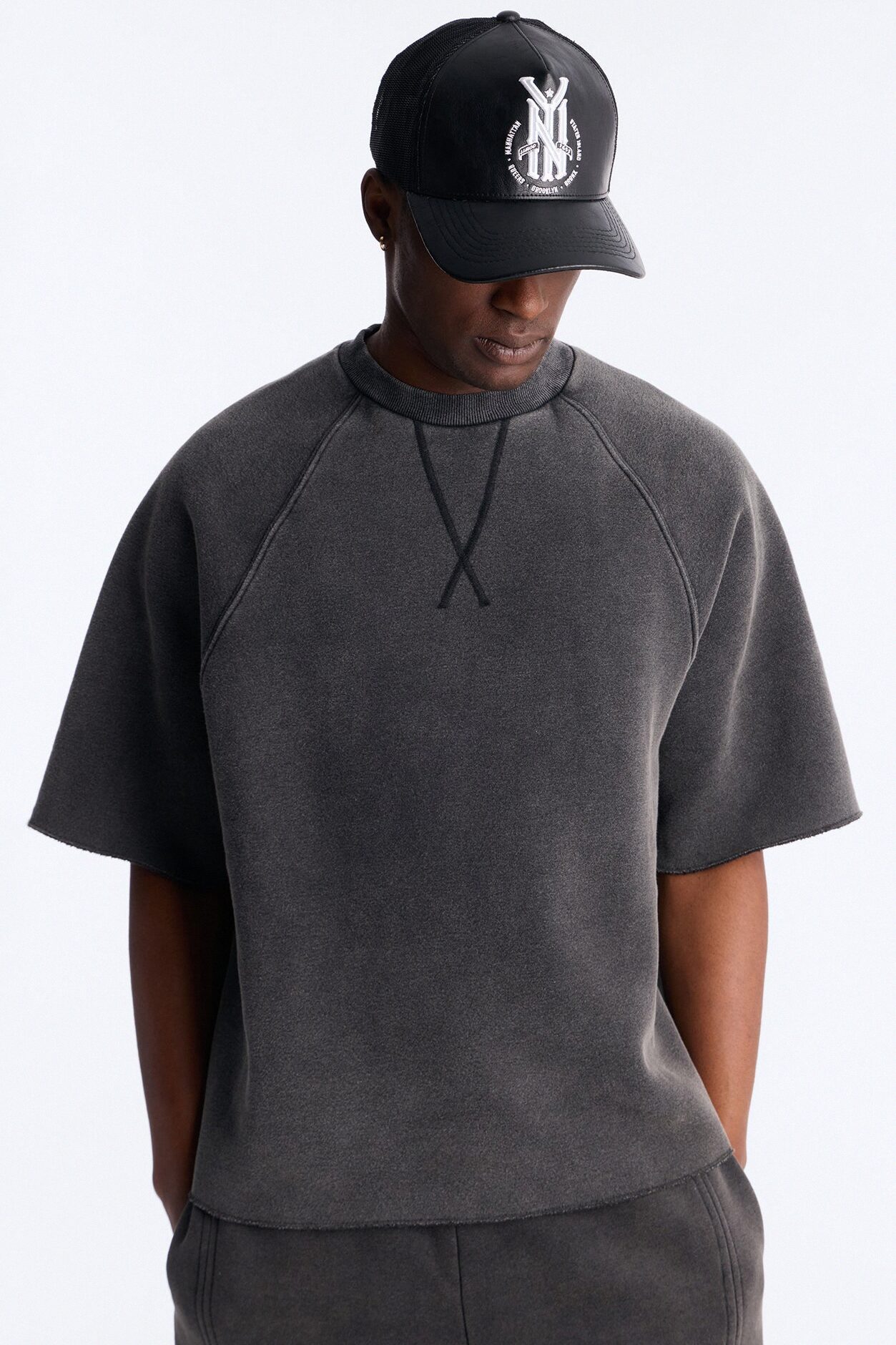 Washed Raw Edge Oversized Tee - Black Wash
