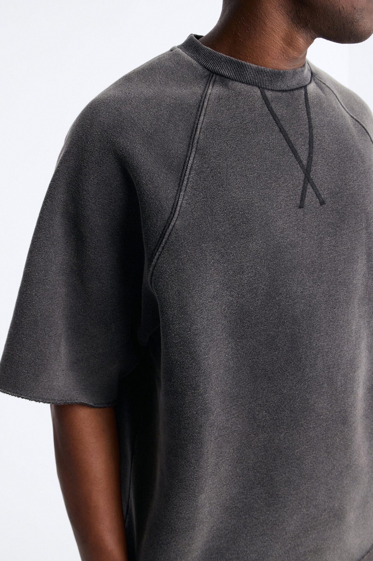 Washed Raw Edge Oversized Tee - Black Wash