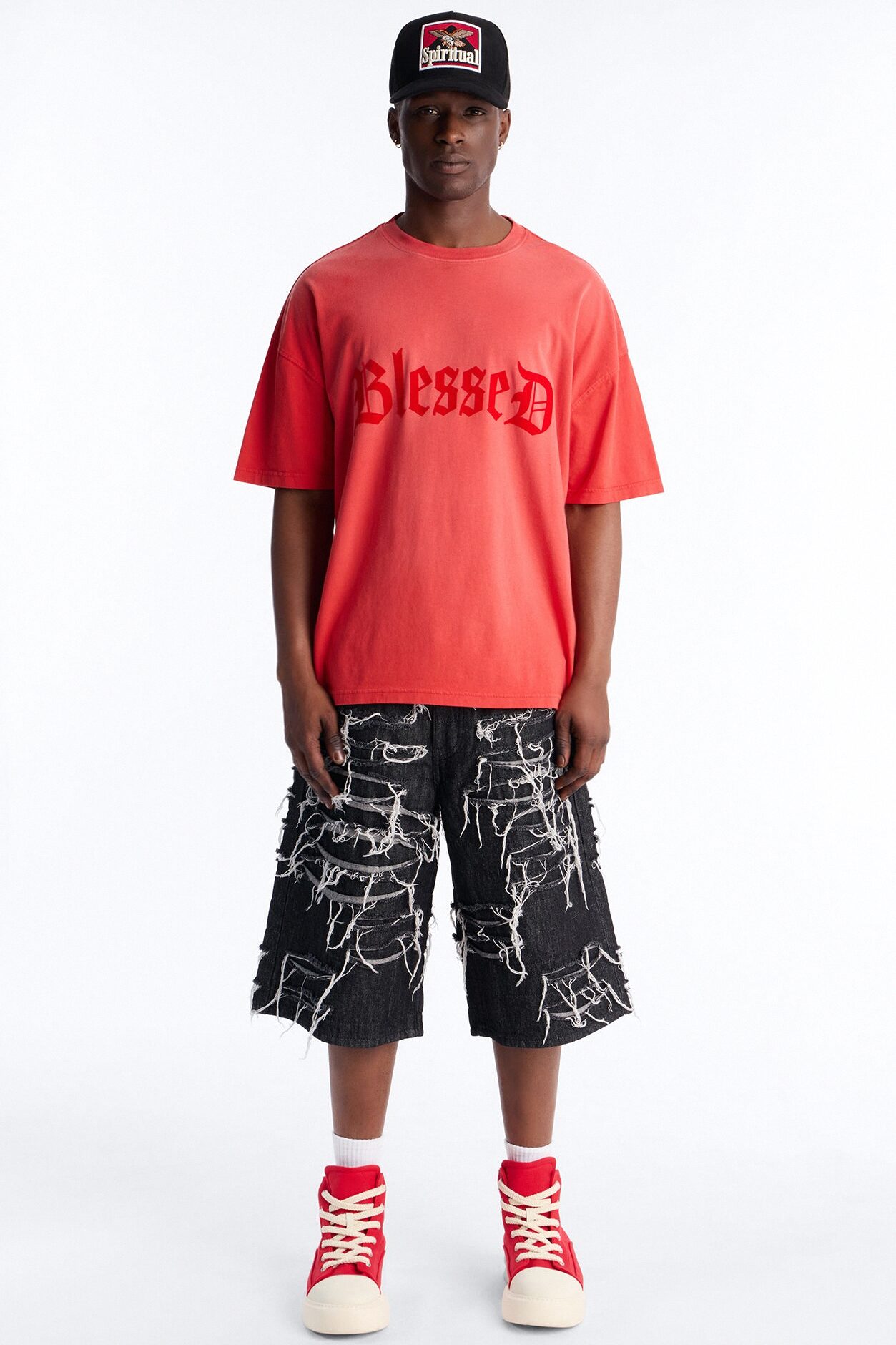 Blessed Flocked Short Sleeve Tee - Red