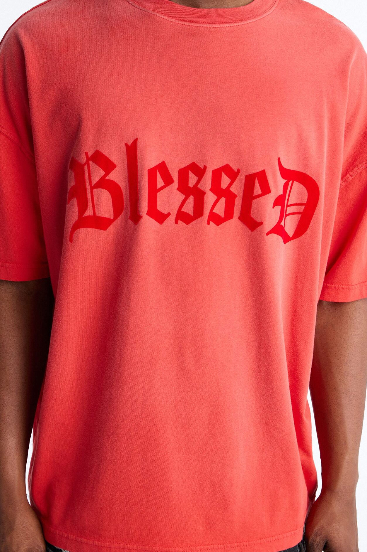 Blessed Flocked Short Sleeve Tee - Red
